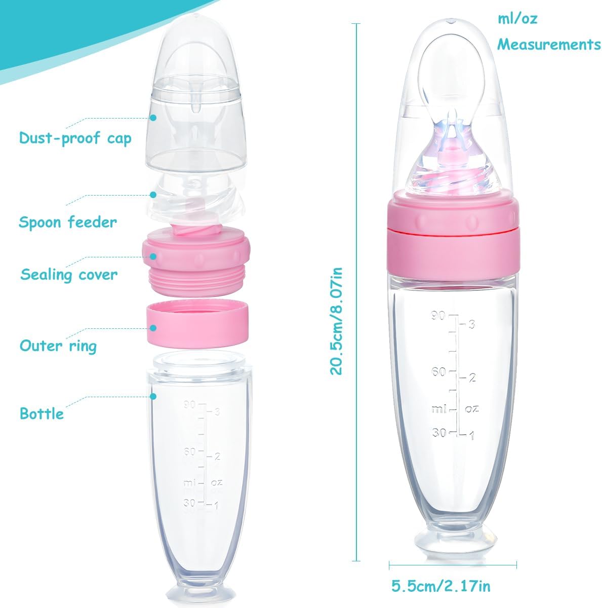 Detalle de Aolso Set di mangiatoie: cucchiai in silicone e biberon, senza BPA