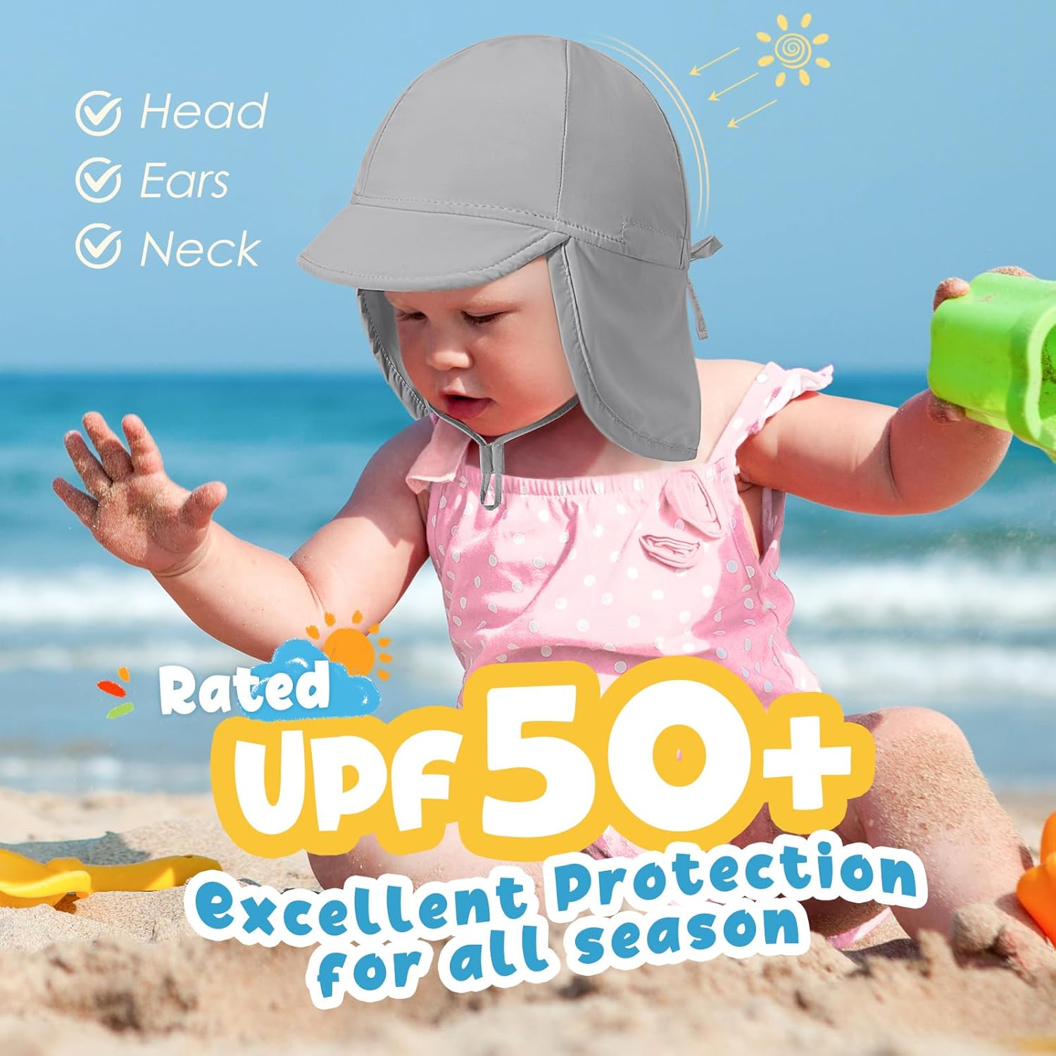 Thumbnail 6 de Xnova Baby Sonnenhut mit Nackenklappe und Bindebändern UPF 50+ – Sommerschutz für Kinder