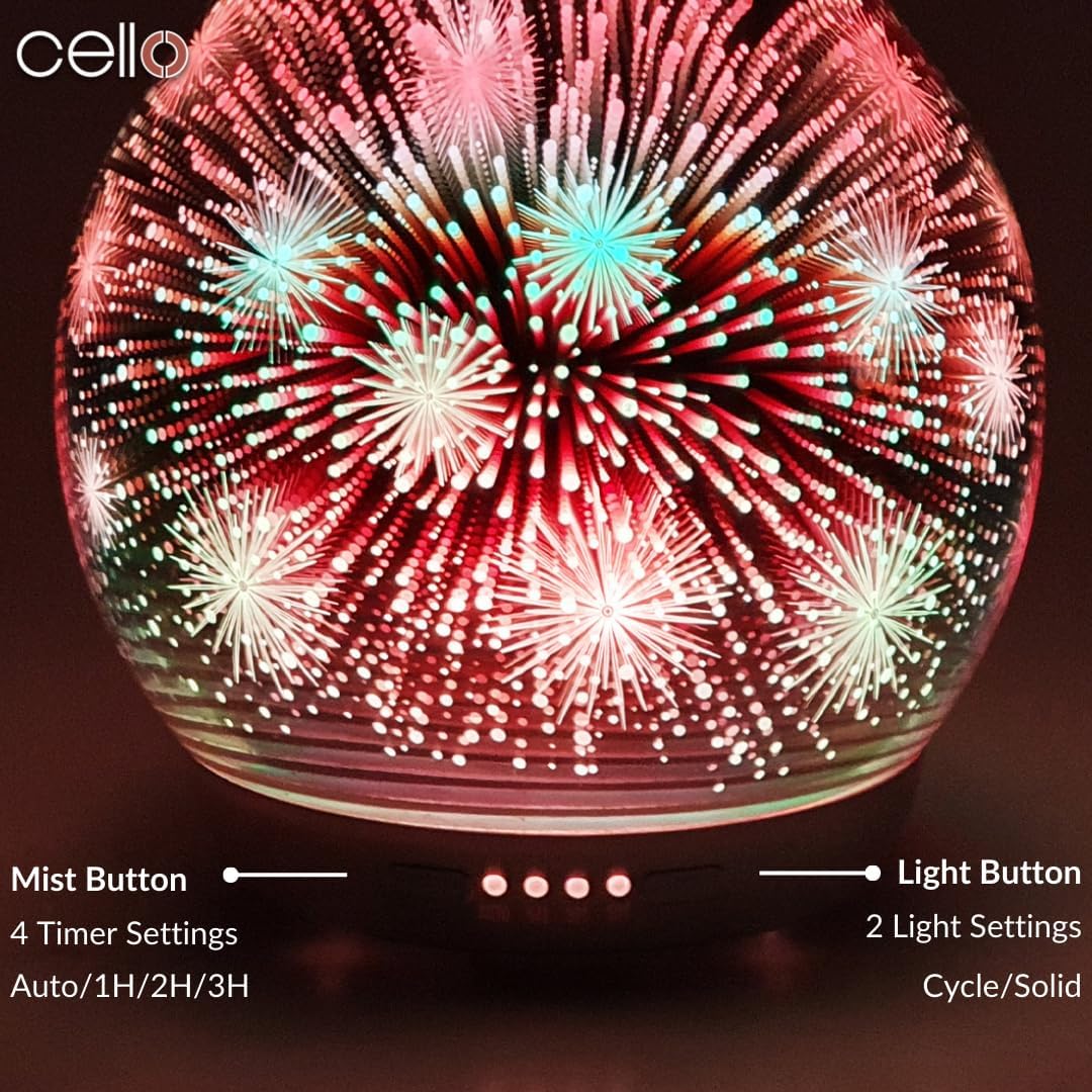 Thumbnail 3 de Cello 3D Firework Ultrasonic Diffuser – oil diffuser, humidifier-style mist and LED lamp
