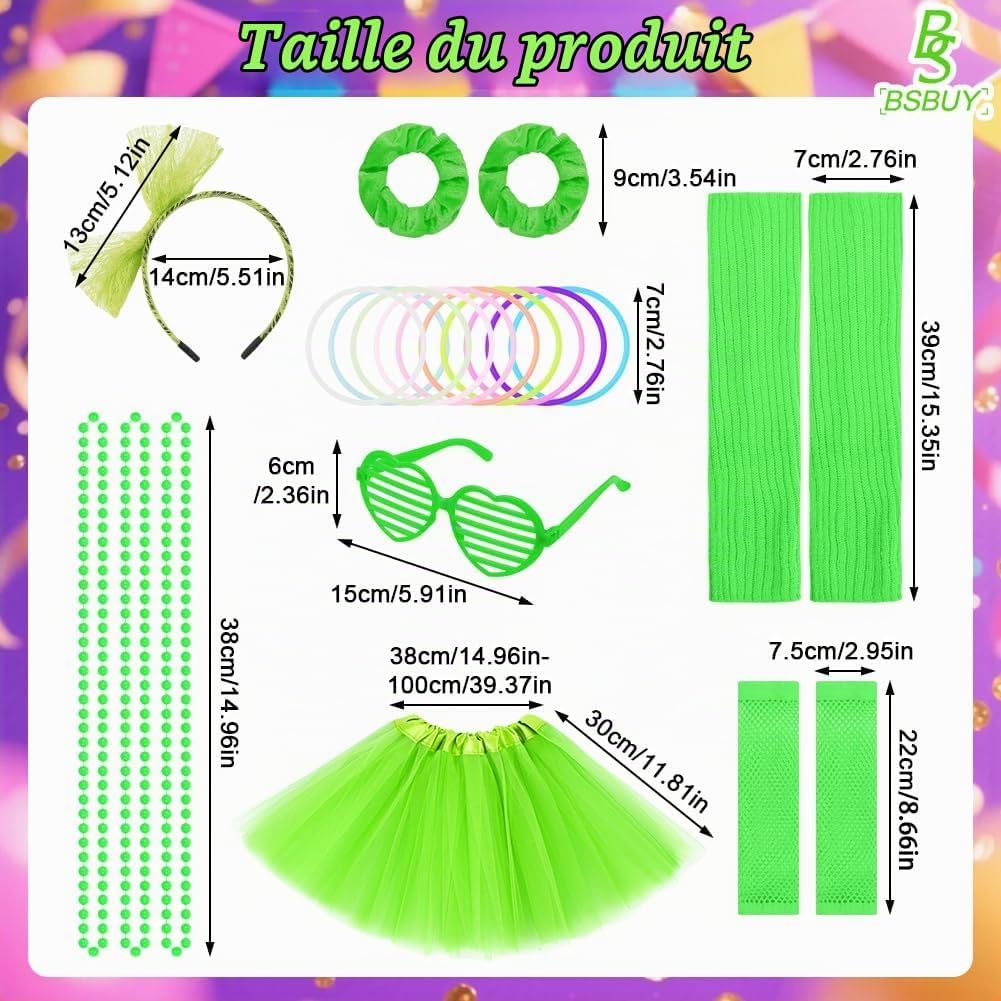 Detalle 2 de BSBUY Jaren 80-kostuum voor meisjes, 20-delig met rok en accessoires