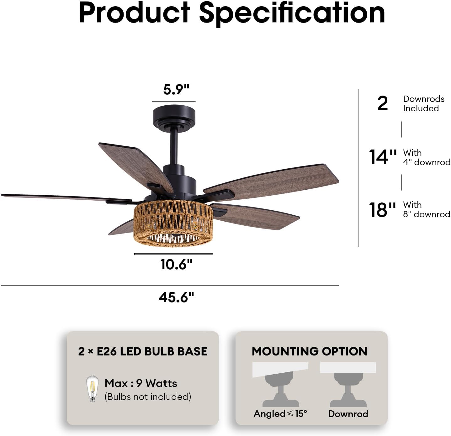 Thumbnail 6 de LuminFan FS-8916D-46-01 46-Inch Boho Ceiling Fan with Light