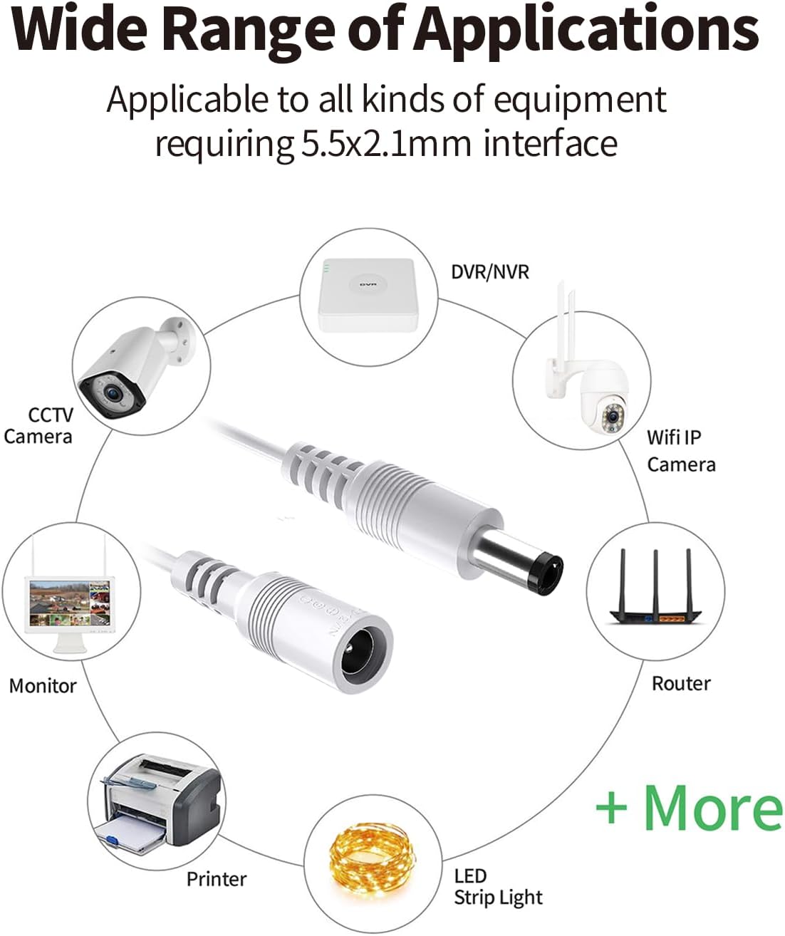 Thumbnail 5 de TONTON DC Verlängerungskabel 5 Meter (DC 12V, 2,1/5,5 mm) für Überwachungskameras & LED-Streifen