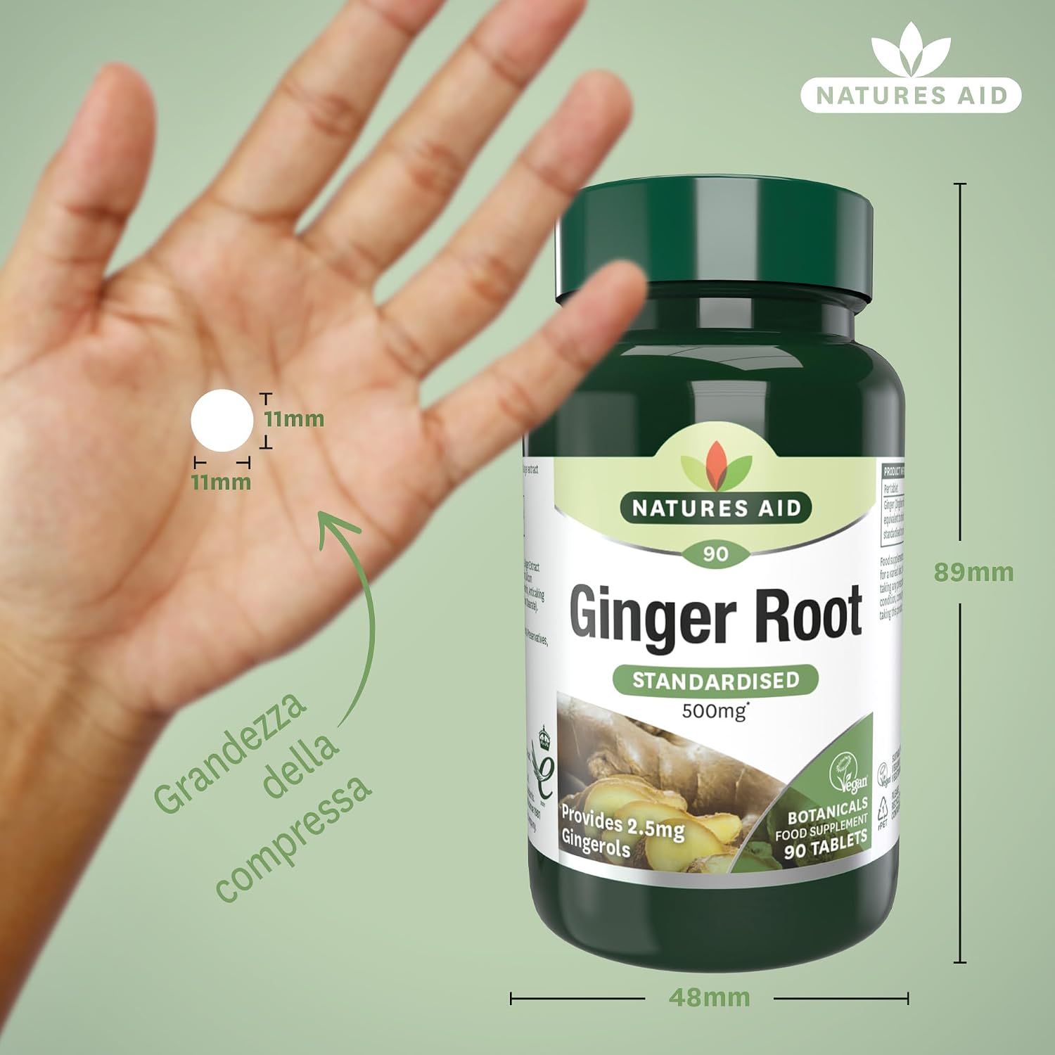 Thumbnail 2 de Natures Aid Racine de gingembre 500 mg – 90 comprimés végétaux (complément alimentaire, Vegan Society)