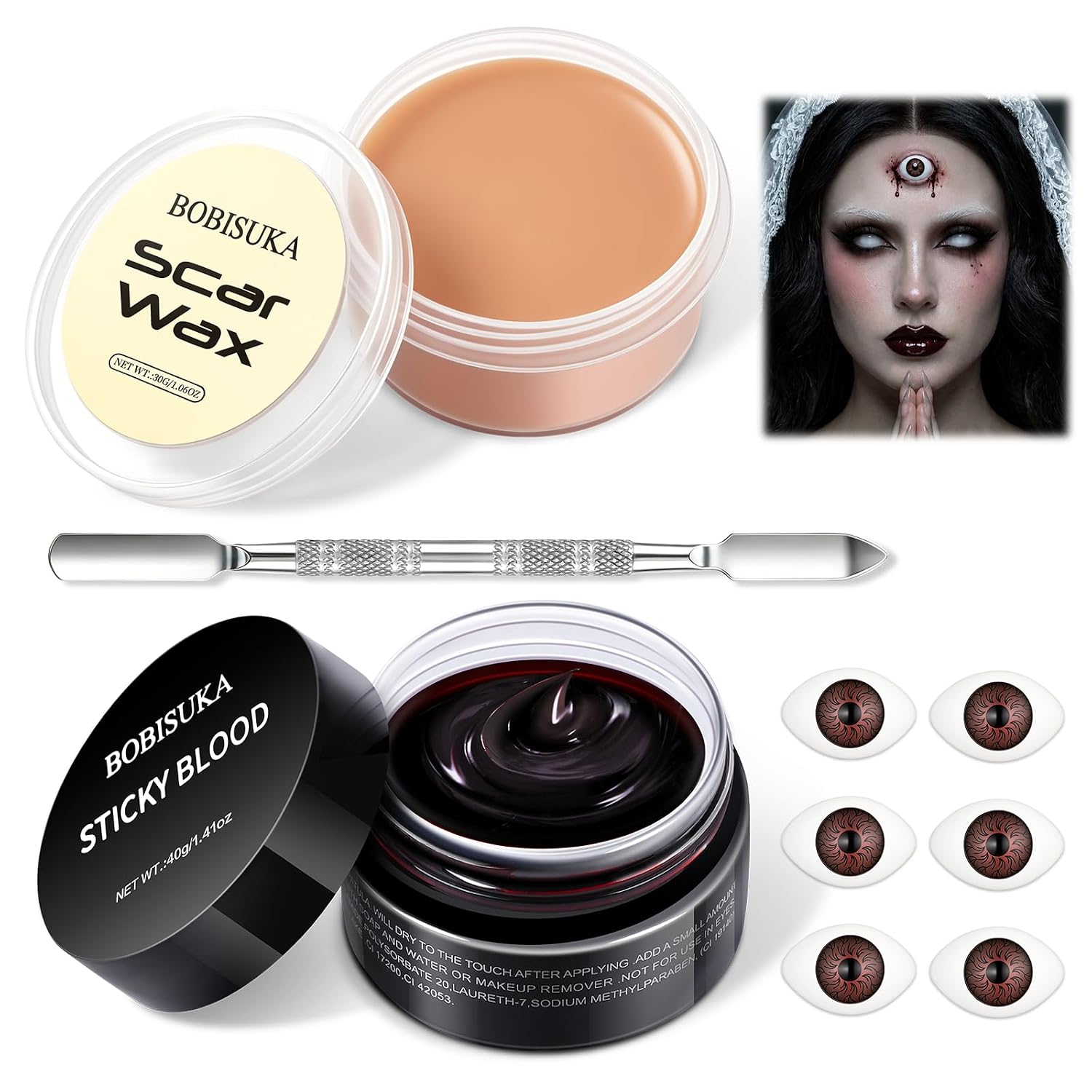 Thumbnail 6 de BOBISUKA Halloween SFX Makeup Kit with Scar Wax, Blood Gel and Eyeball Accessories