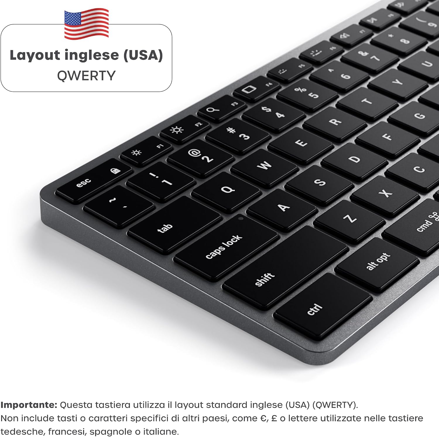 Detalle de Satechi Wireless Slim X3 QWERTY US: tastiera Bluetooth ricaricabile e retroilluminata con tastierino numerico