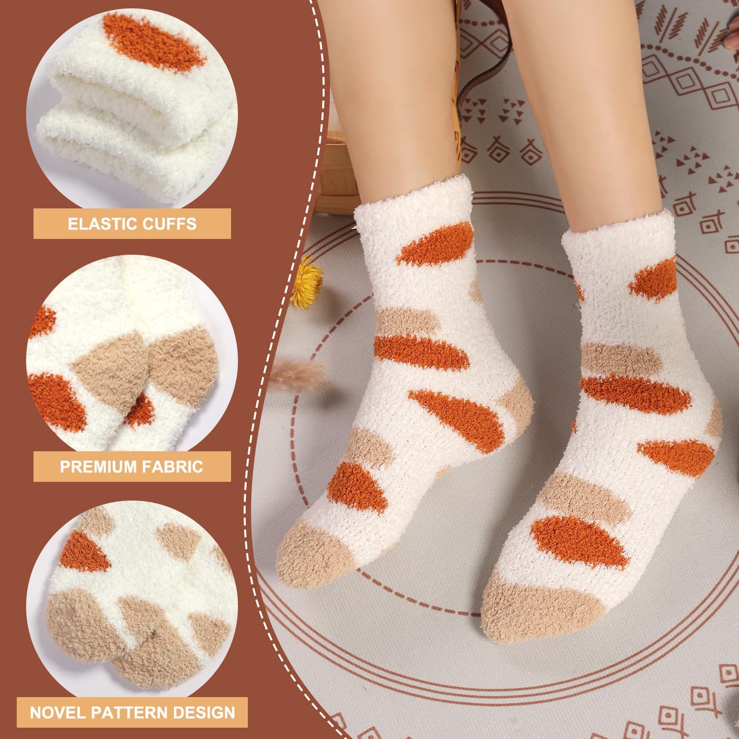 Detalle de Toes Home Fuzzy Socks for Women, 6 Pairs of Cozy Microfiber Slipper Socks