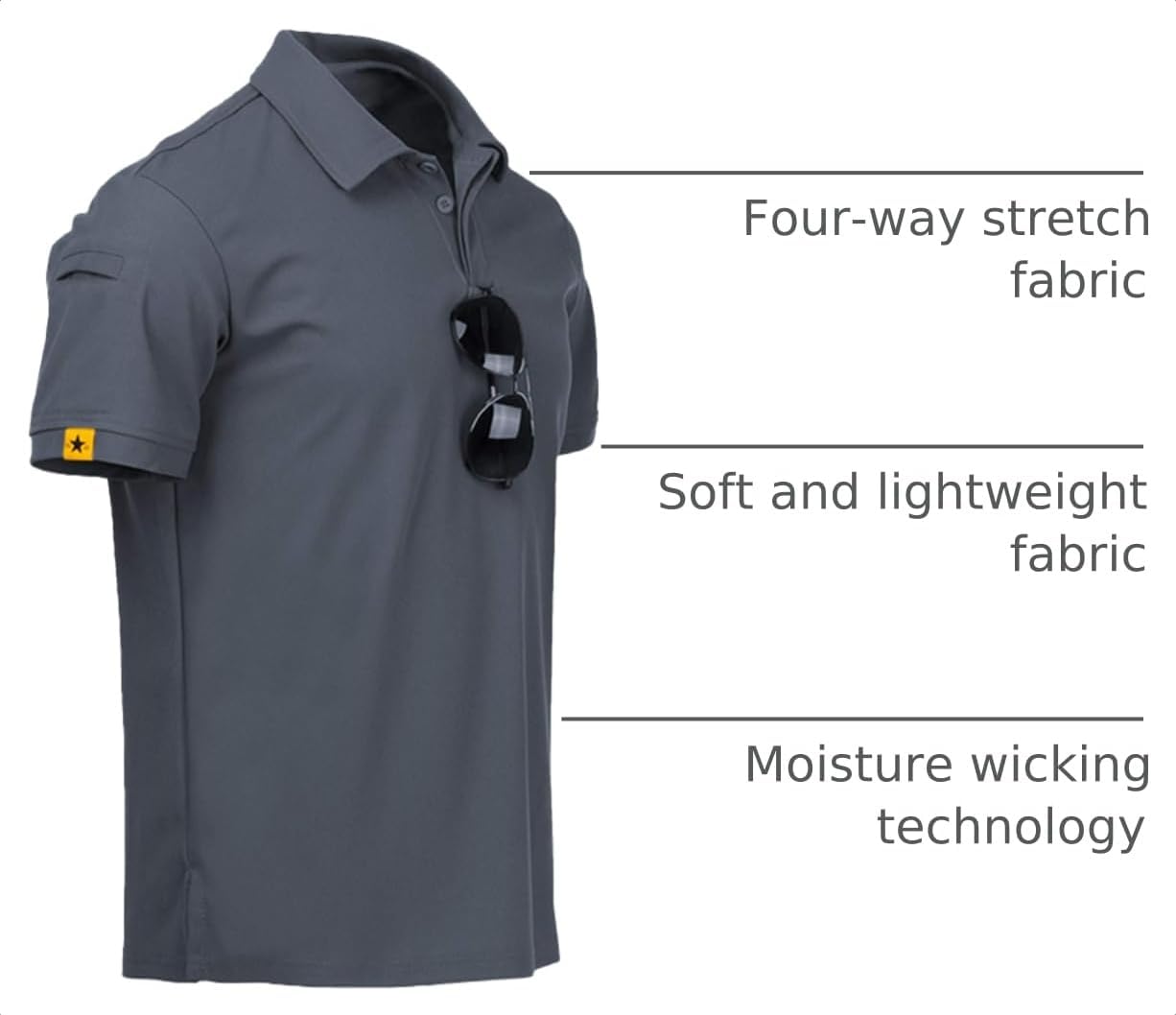 Detalle de ZITY Men’s Short-Sleeve Polo Shirt with Collar, Moisture-Wicking Stretch