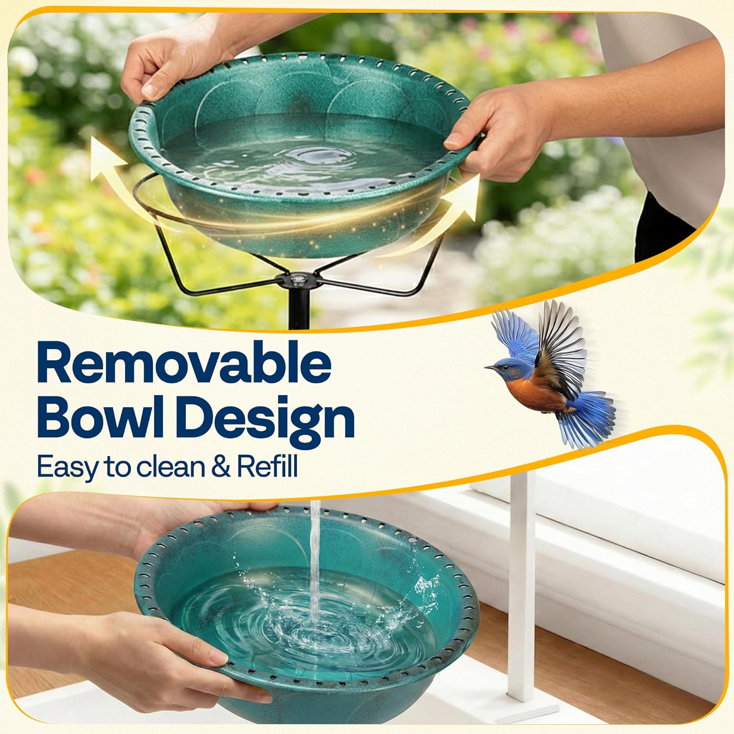 Thumbnail 5 de VIVOHOME Solar Bird Bath with Sun-Powered Fountain and 5-Pronged Base