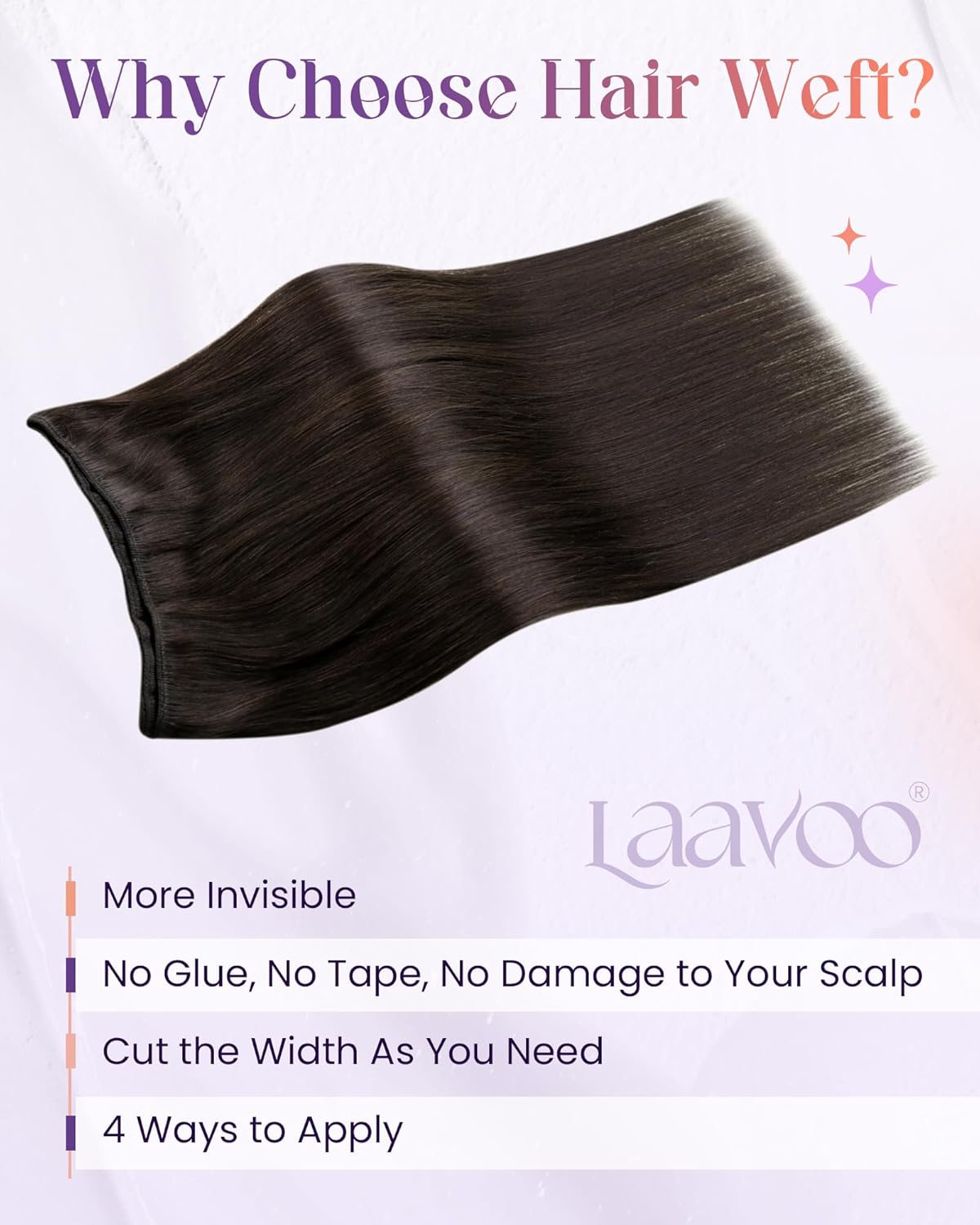 Detalle de LaaVoo Tressen-Extensions aus Echthaar (Braun, #4) zum Einnähen – 60 cm, 100 g