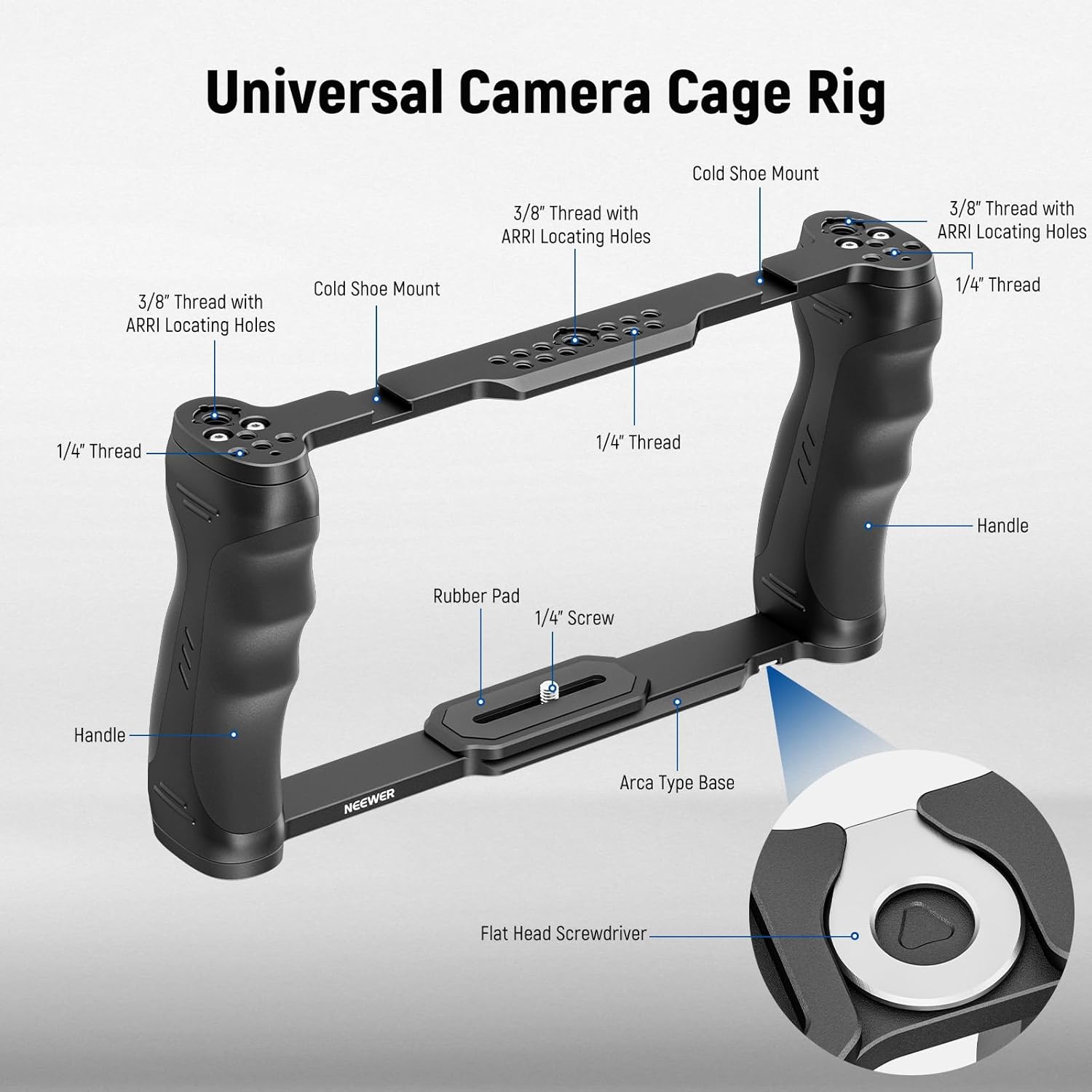 Thumbnail 1 de NEEWER Universal Camera Cage with Top Handle, Cold Shoe Monitor Mount & Dual Handgrips (CA016T+MA006)