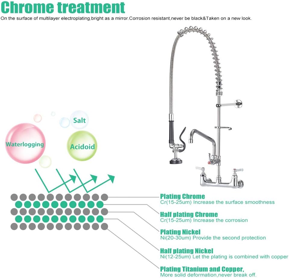 Detalle 1 de BESTJEEF IM-US-KH79 47-Inch Wall-Mount Commercial Faucet with Pre-Rinse Sprayer