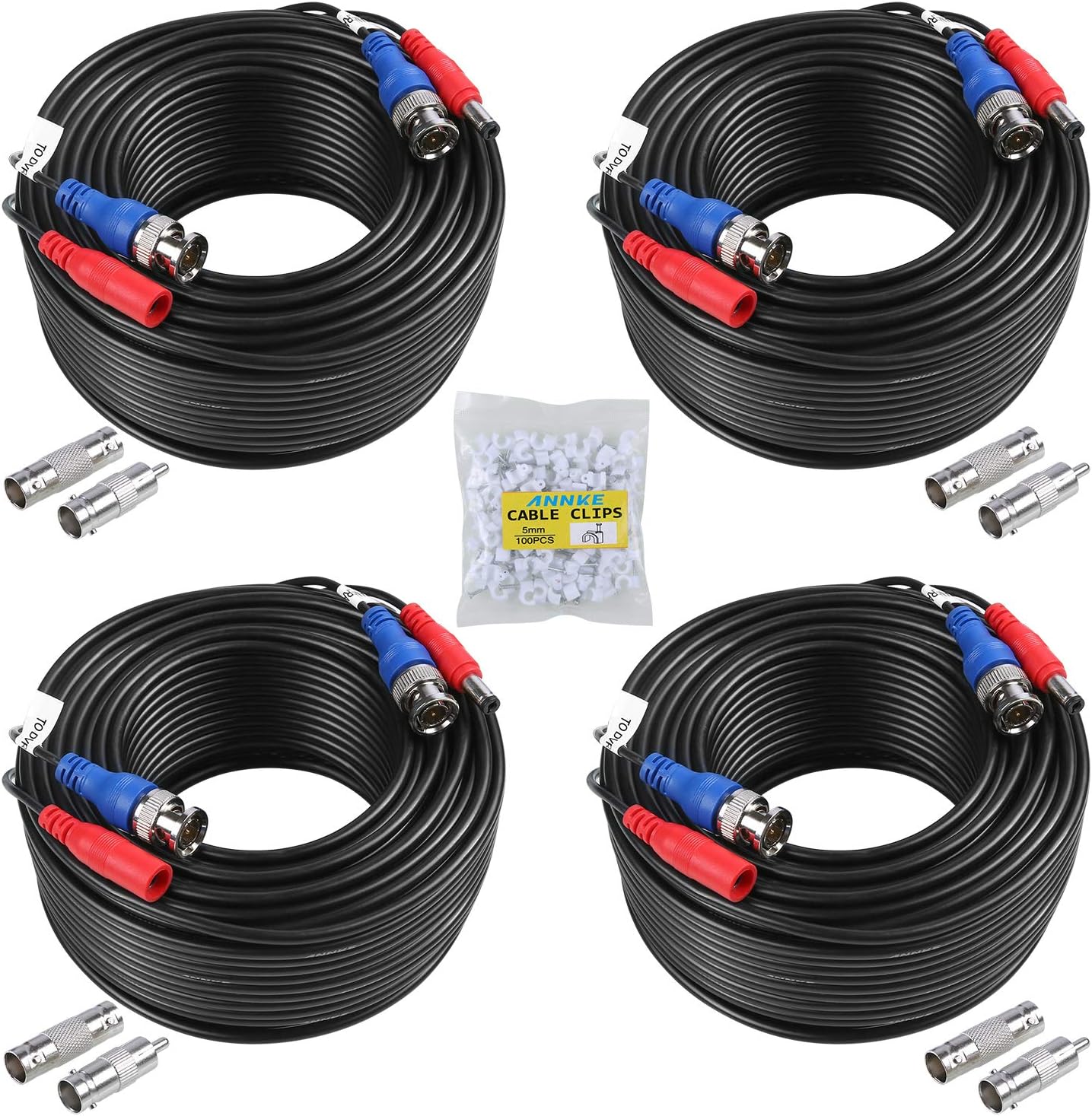 Detalle de SANNCE kit cavi video di sorveglianza 4 x 30m (100FT) HD multifunzione per DVR CCTV, BNC/RCA e alimentazione DC