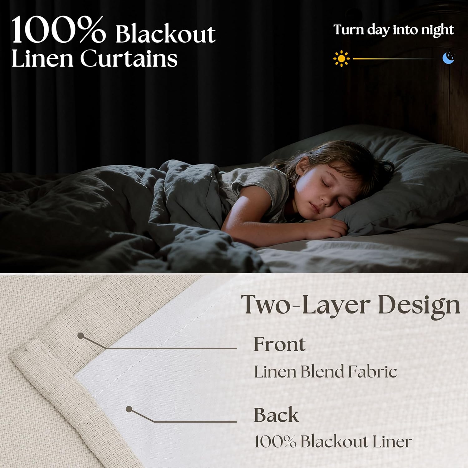 Thumbnail 1 de 105 Inch Blackout Linen Curtains with Pinch Pleat (2 Panels) – Ivory Natural