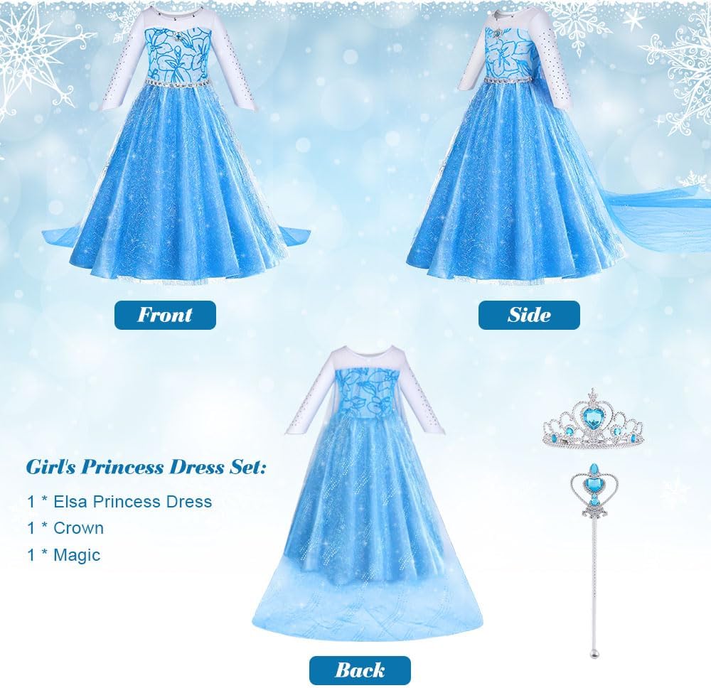 Detalle de ACWOO Robe de Princesse avec Baguette et Couronne – Taille 2 à 10 ans