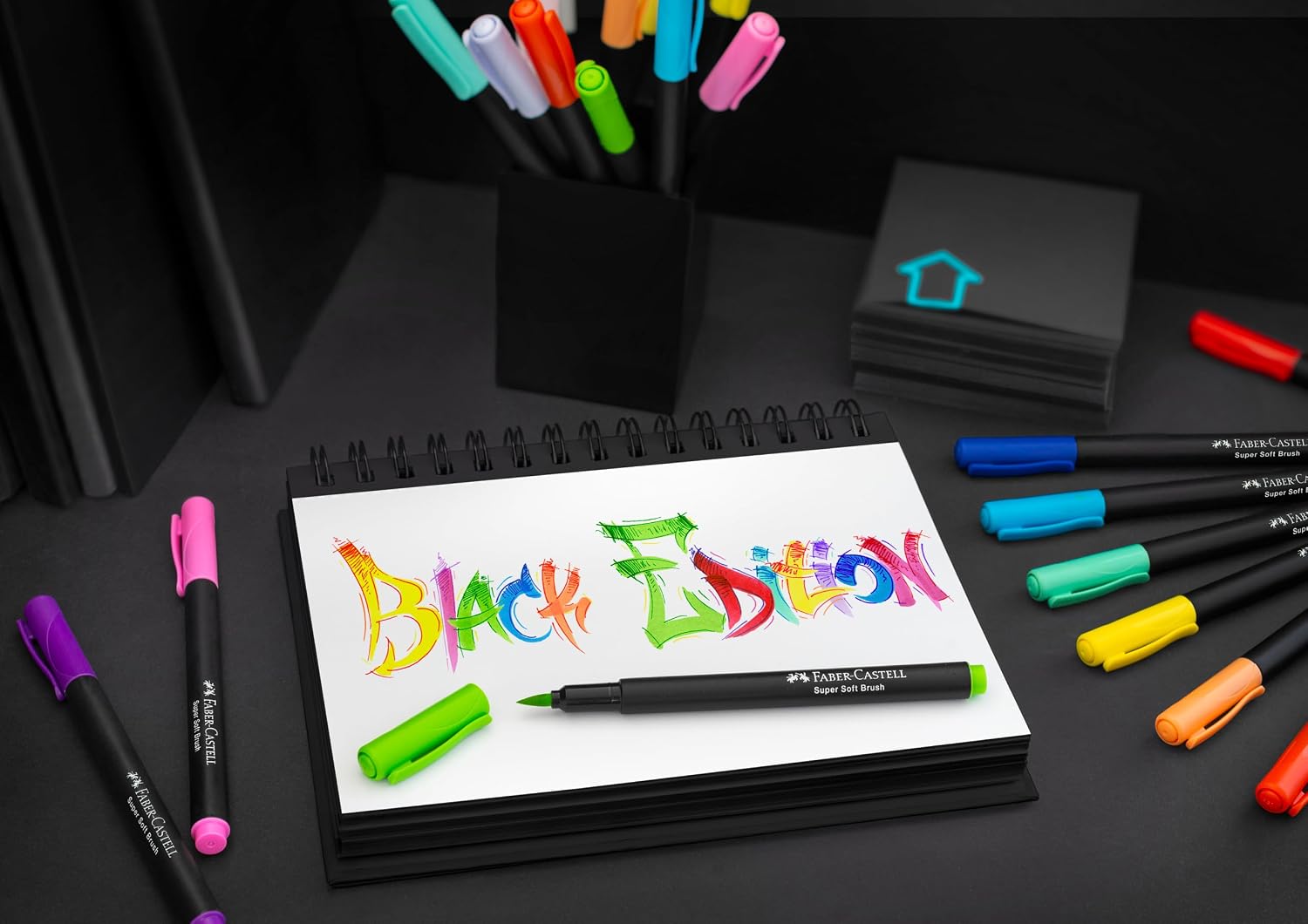 Detalle de Faber-Castell 116452 Black Edition Brush Pen Set (20 leuchtende Farben) – Filzstifte mit Pinselspitze