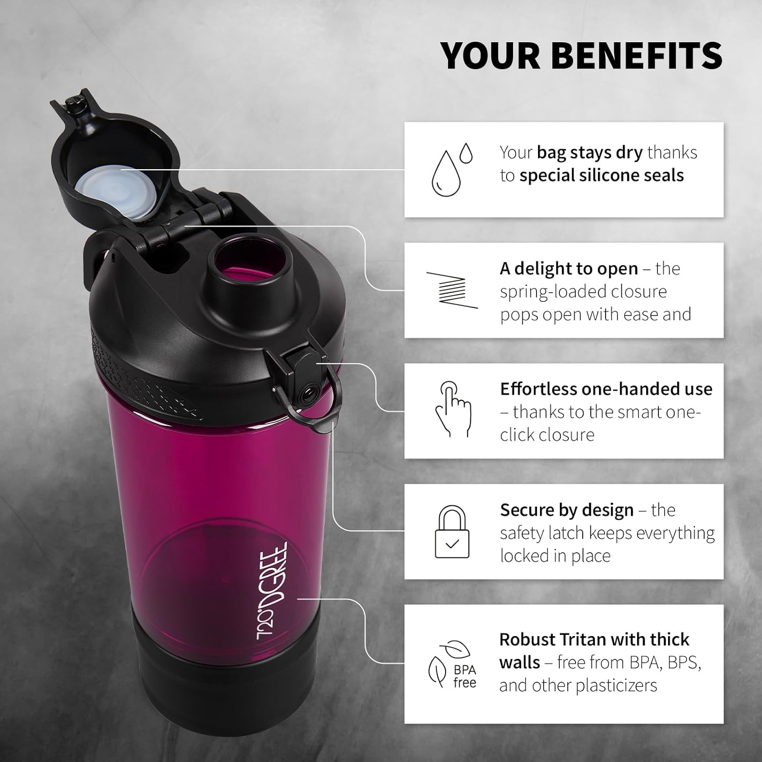Thumbnail 1 de 720°DGREE uberShaker Protéiné 550 ml avec compartiment poudre – gobelet shaker étanche sans BPA