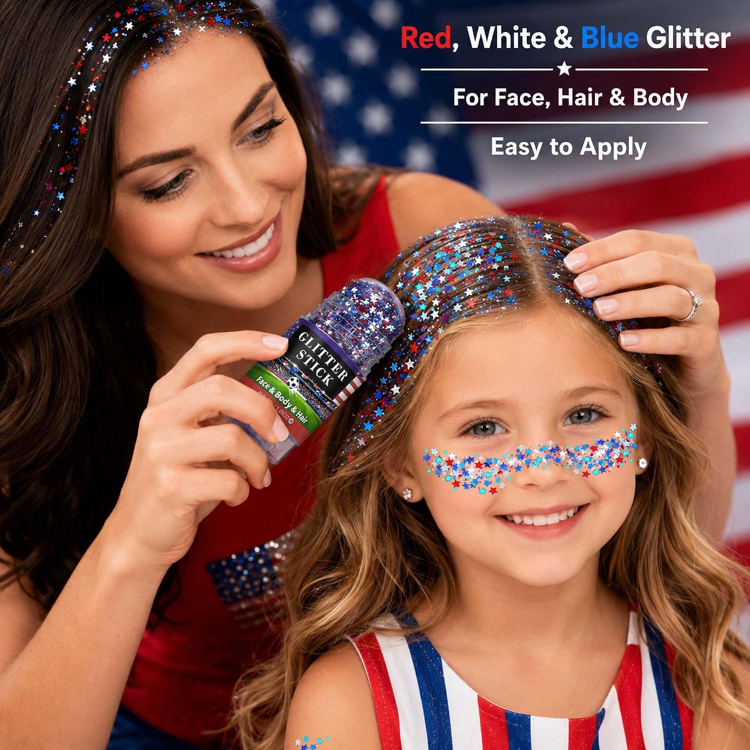 Detalle 2 de Go Ho LLG-446-60S-02-US Patriotic Star Glitter Stick, Red, White & Blue, 1.05 oz