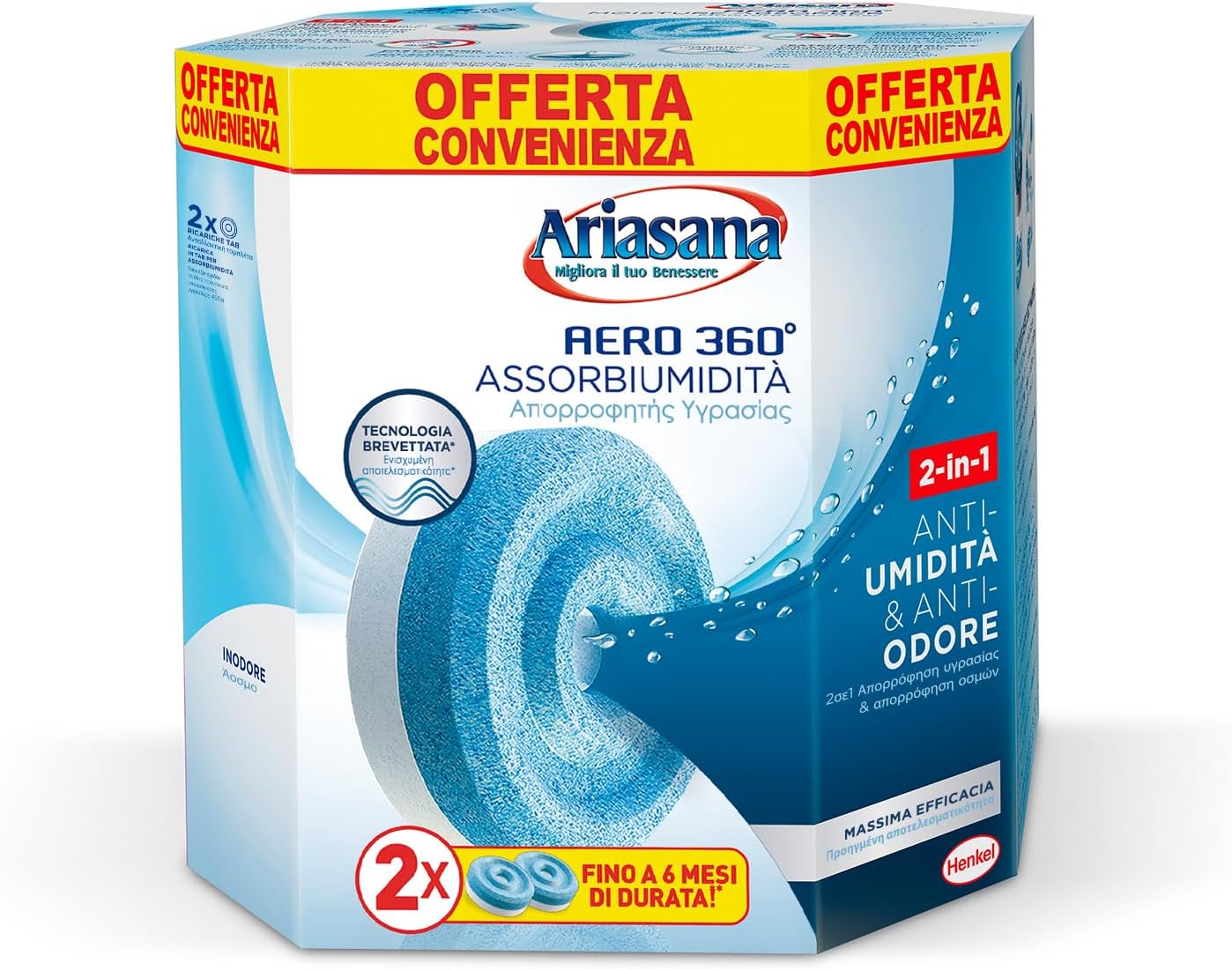 Detalle de Ariasana Aero 360° Ricarica TAB da 450 g – 2 pezzi per deumidificatore con circolazione aria a 360°