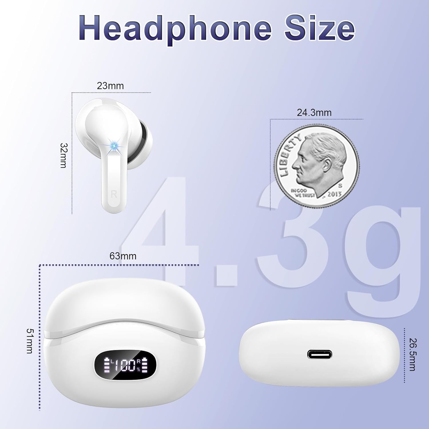 Detalle 2 de Écouteurs Bluetooth 5,4 sans fil micro CVC 8.0, réduction de bruit ENC, étui 48 h LED et étanchéité IPX7 (noir)