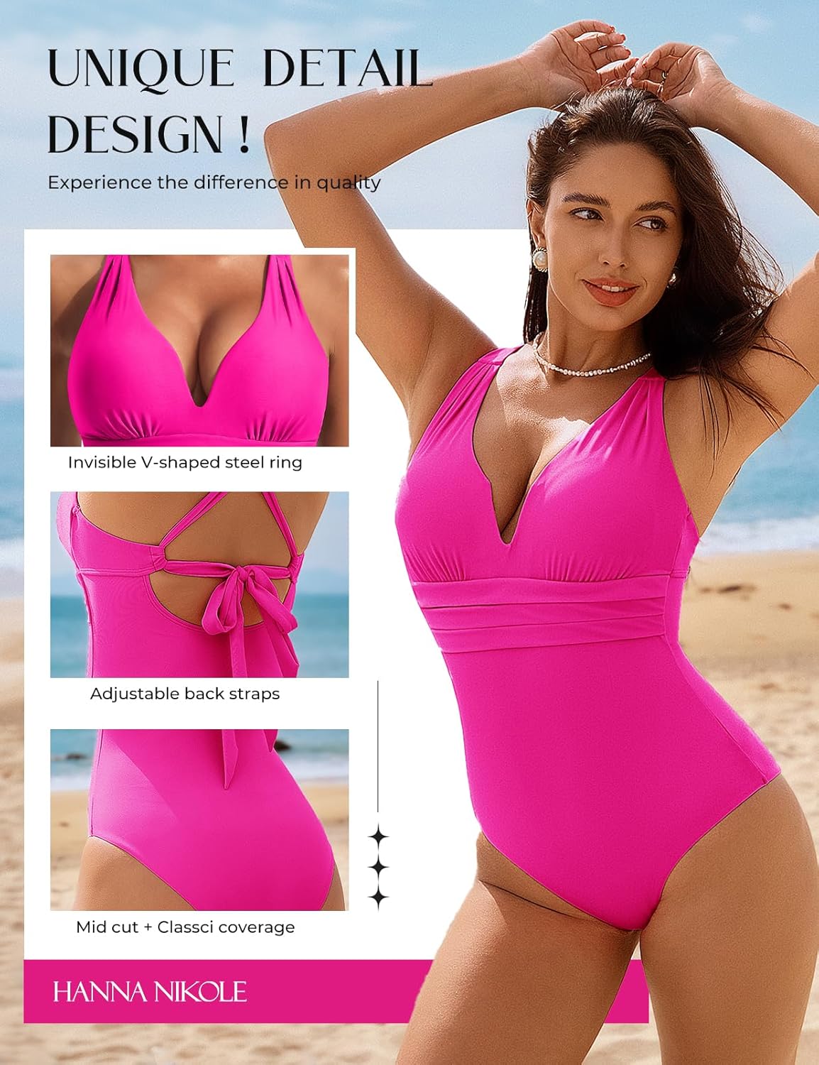 Thumbnail 3 de Hanna Nikole: Womens One Piece Swimsuits 2026 – Tummy Control Deep V Neck with Crisscross Back Tie