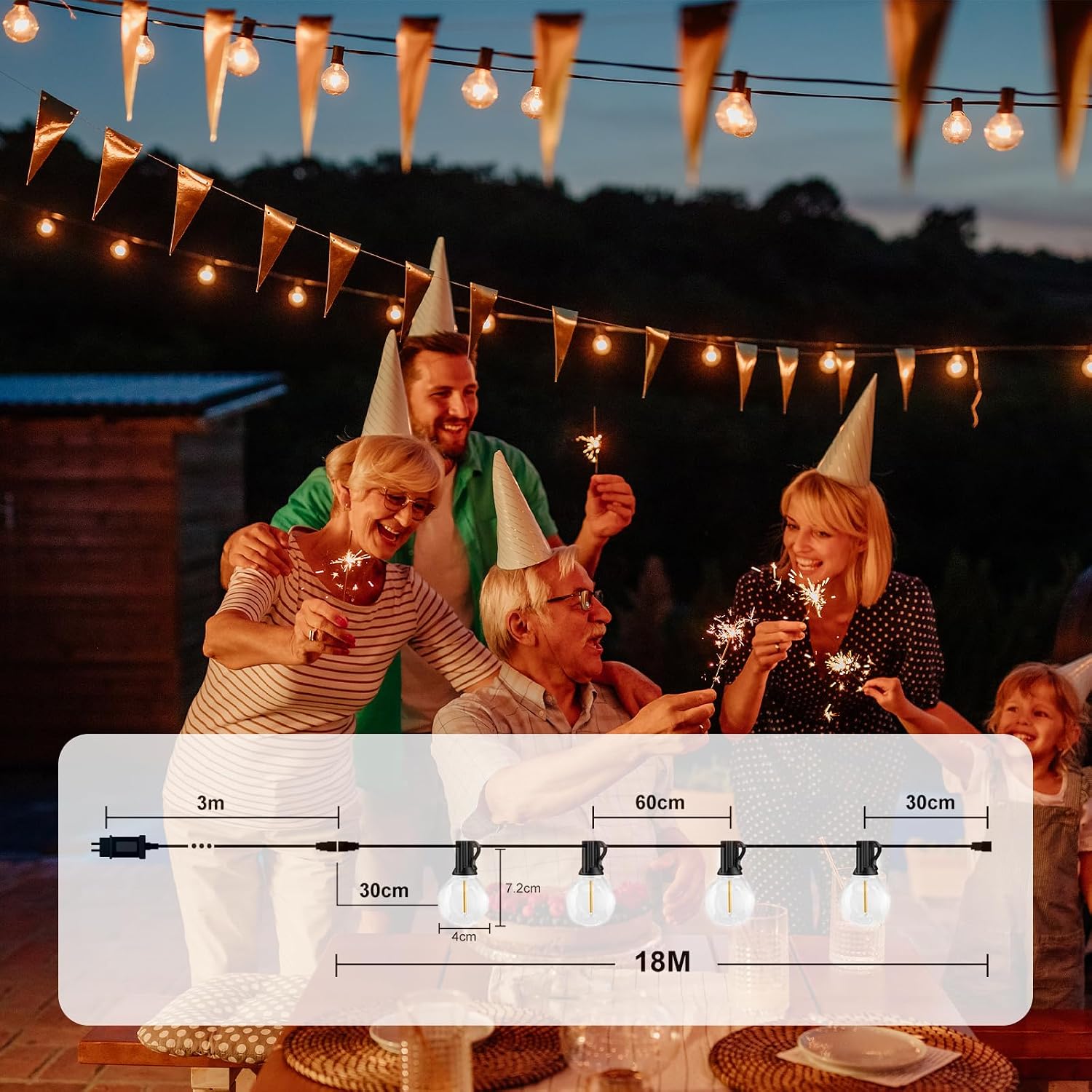 Detalle de Avoalre BF-E14-30L1 LED-lichtslinger met 30+3 G45-lampen, warmwit