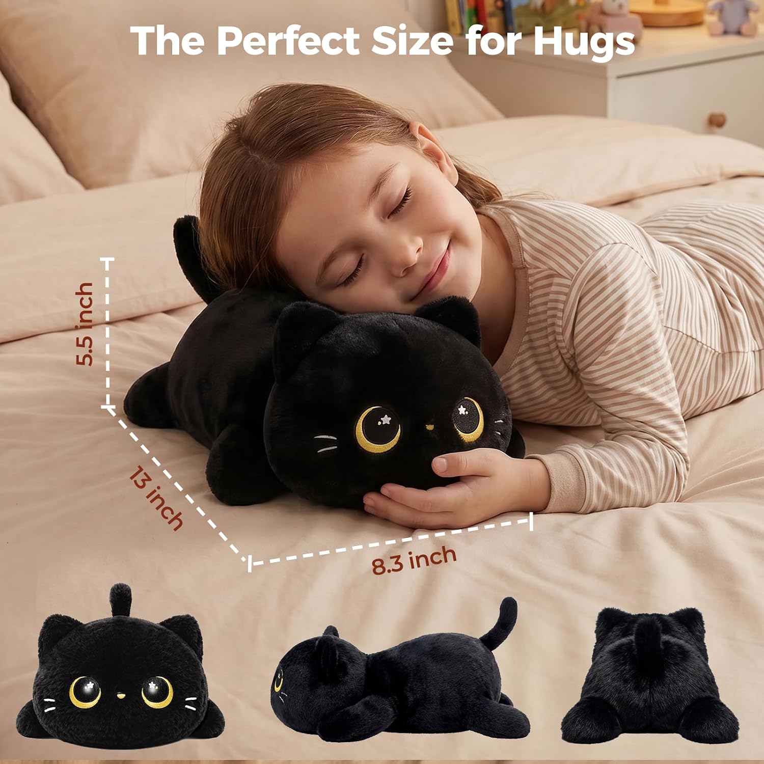 Detalle 2 de Mewaii Black Cat Plush Pillow 13 Inch