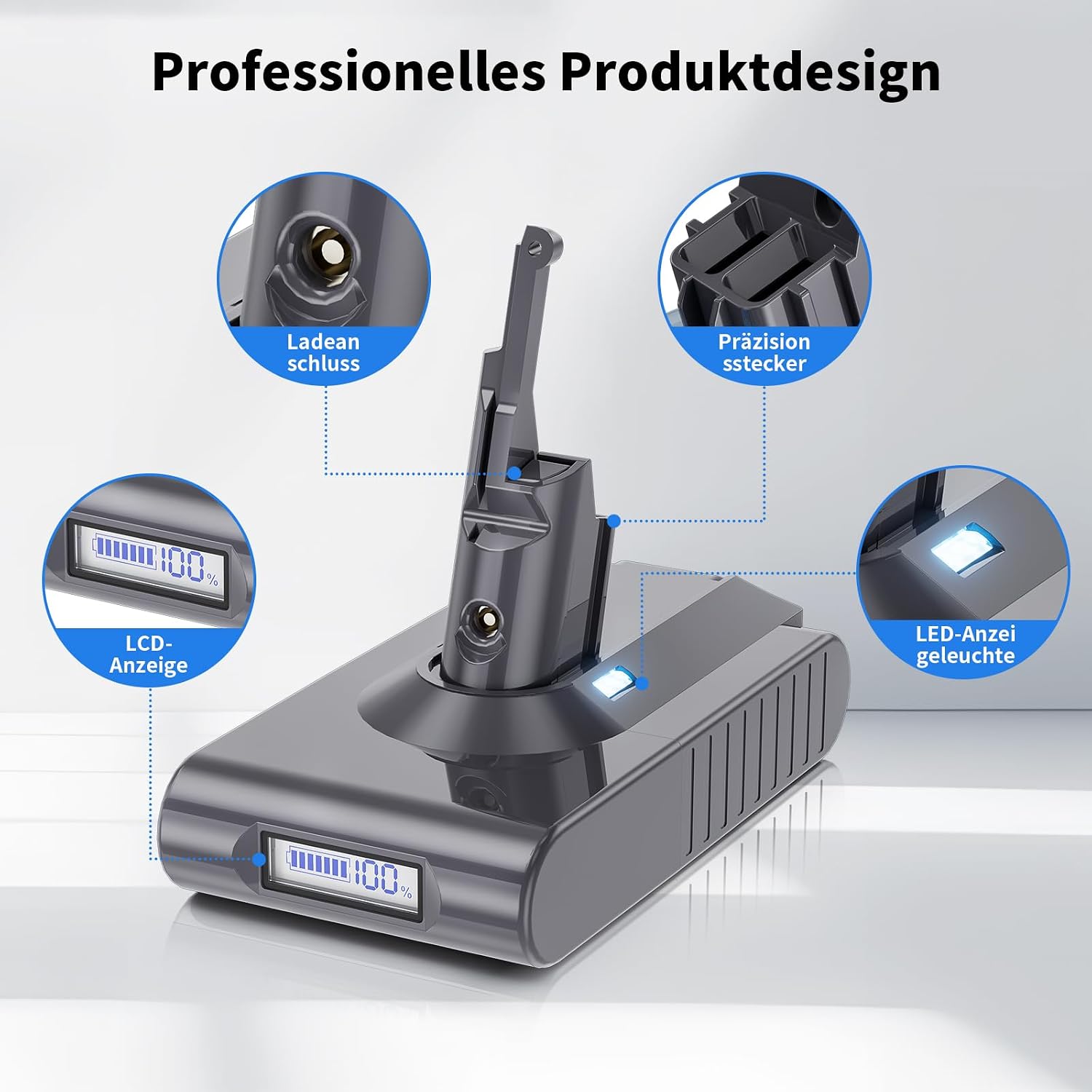Detalle 2 de 6000mAh Ersatzakku für Dyson V8 SV10 Staubsauger – kompatibel mit Animal, Absolute, Motorhead, Fluffy