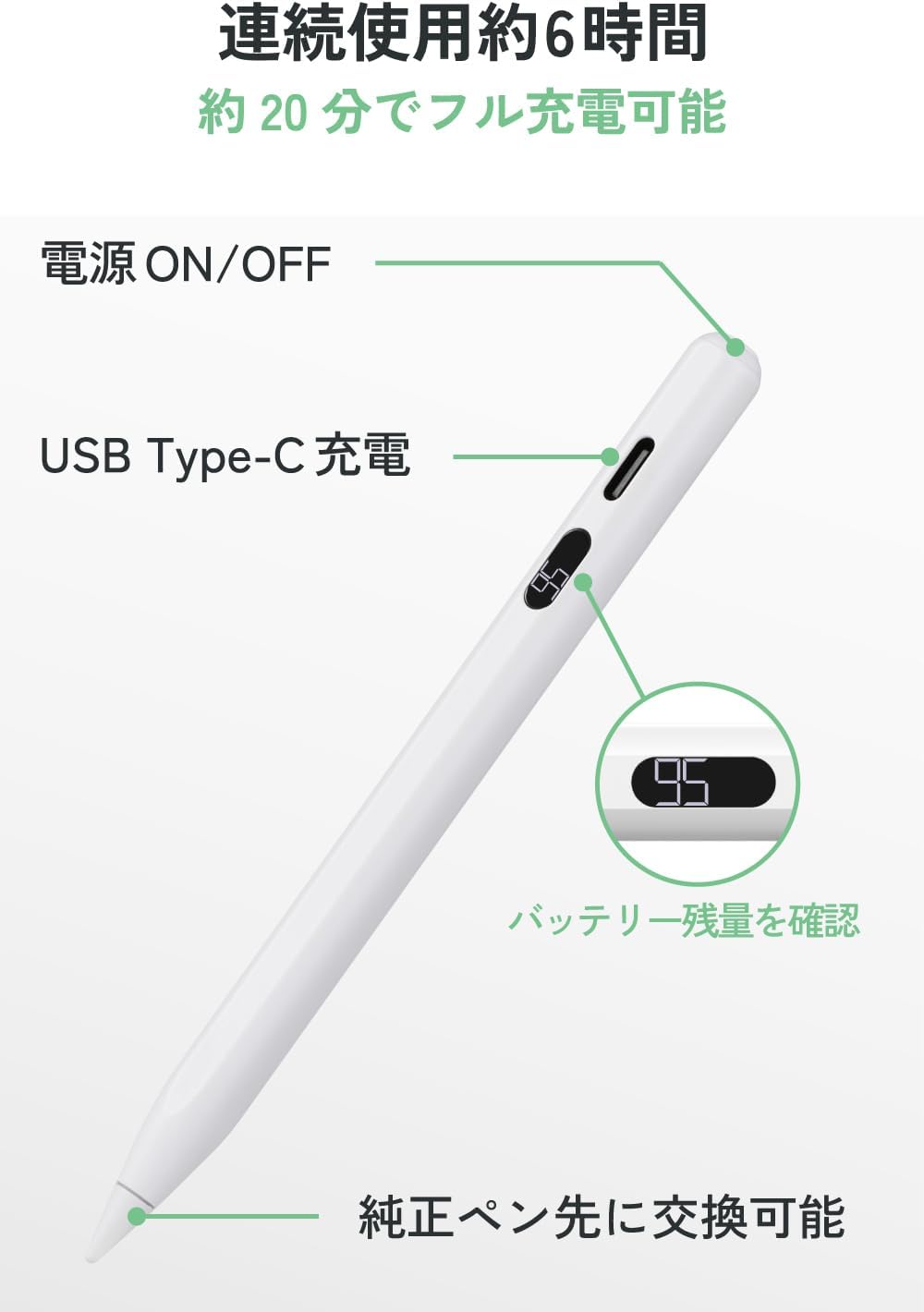 Thumbnail 3 de エレコム P-TPACSTAP15WWH iPad専用ショートタッチペン 急速充電・パームリジェクション対応