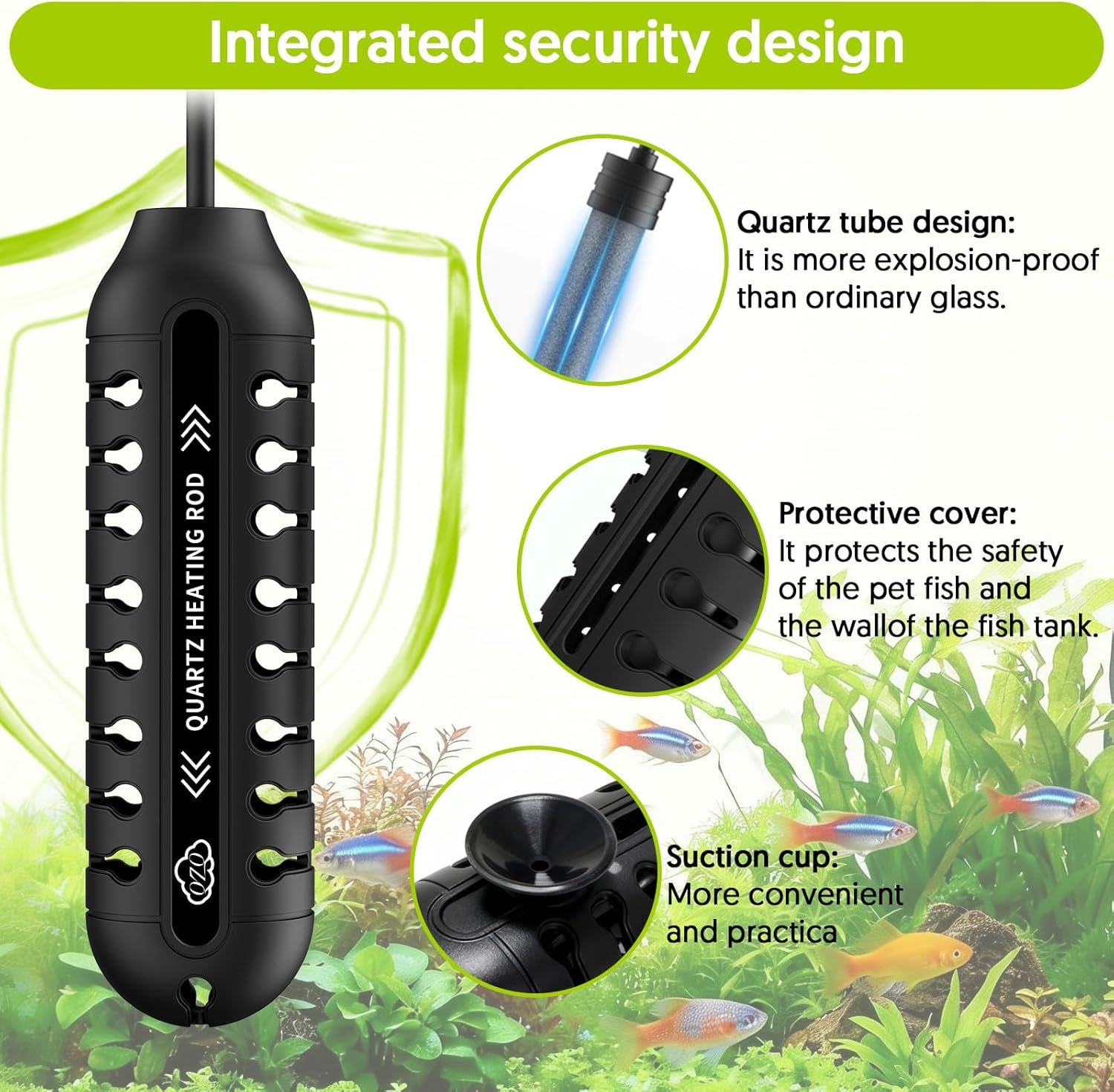 Detalle de QZQ Fish Tank Heater Submersible Aquarium Heater with External Thermostat (50W)