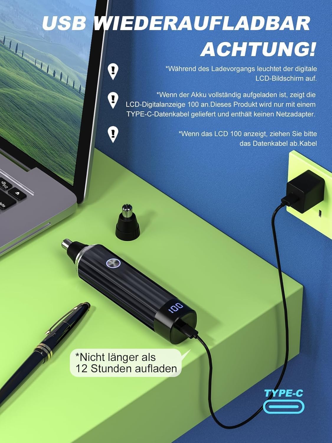 Detalle 2 de Nasenhaartrimmer 2‑in‑1 USB‑wiederaufladbar mit LED 💈