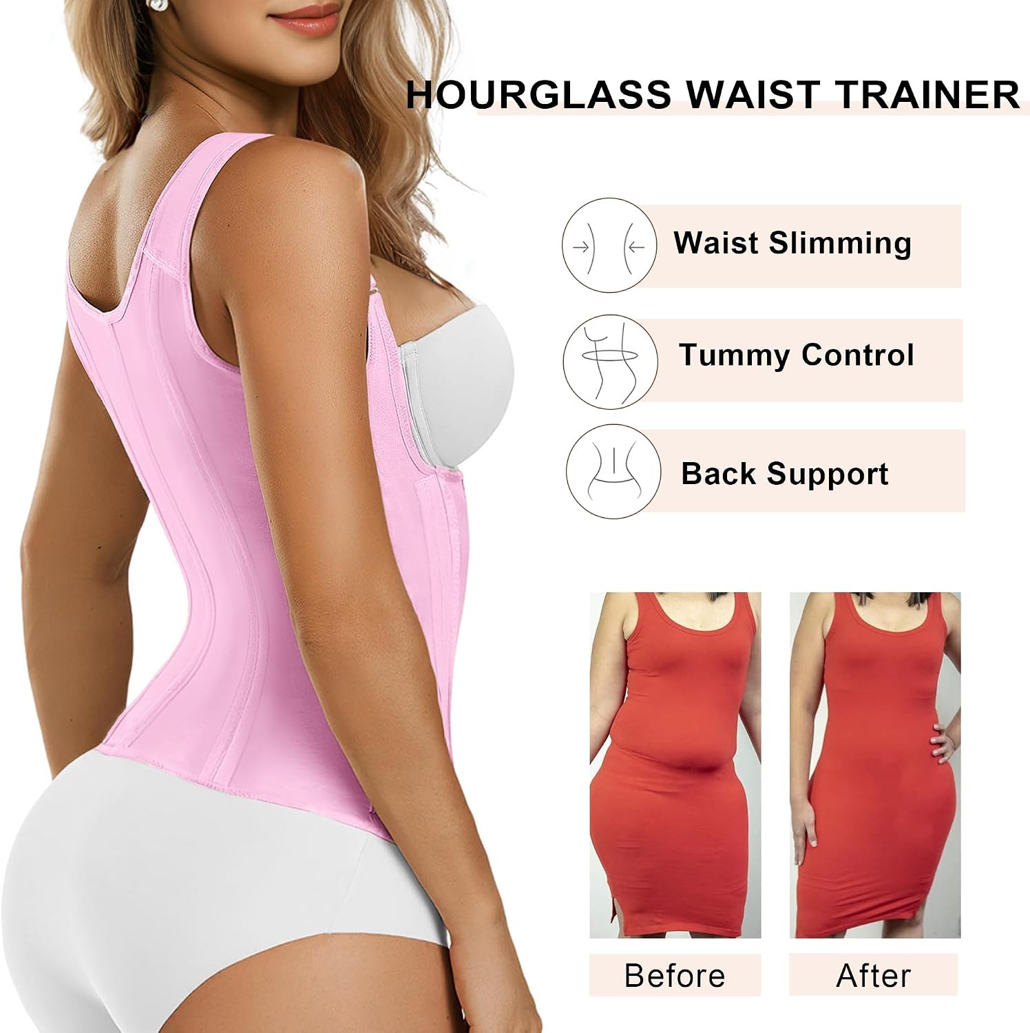 Detalle 1 de SHAPERX Waist Trainer Corset with 15 Steel Bones, Mesh Compression and Adjustable Straps
