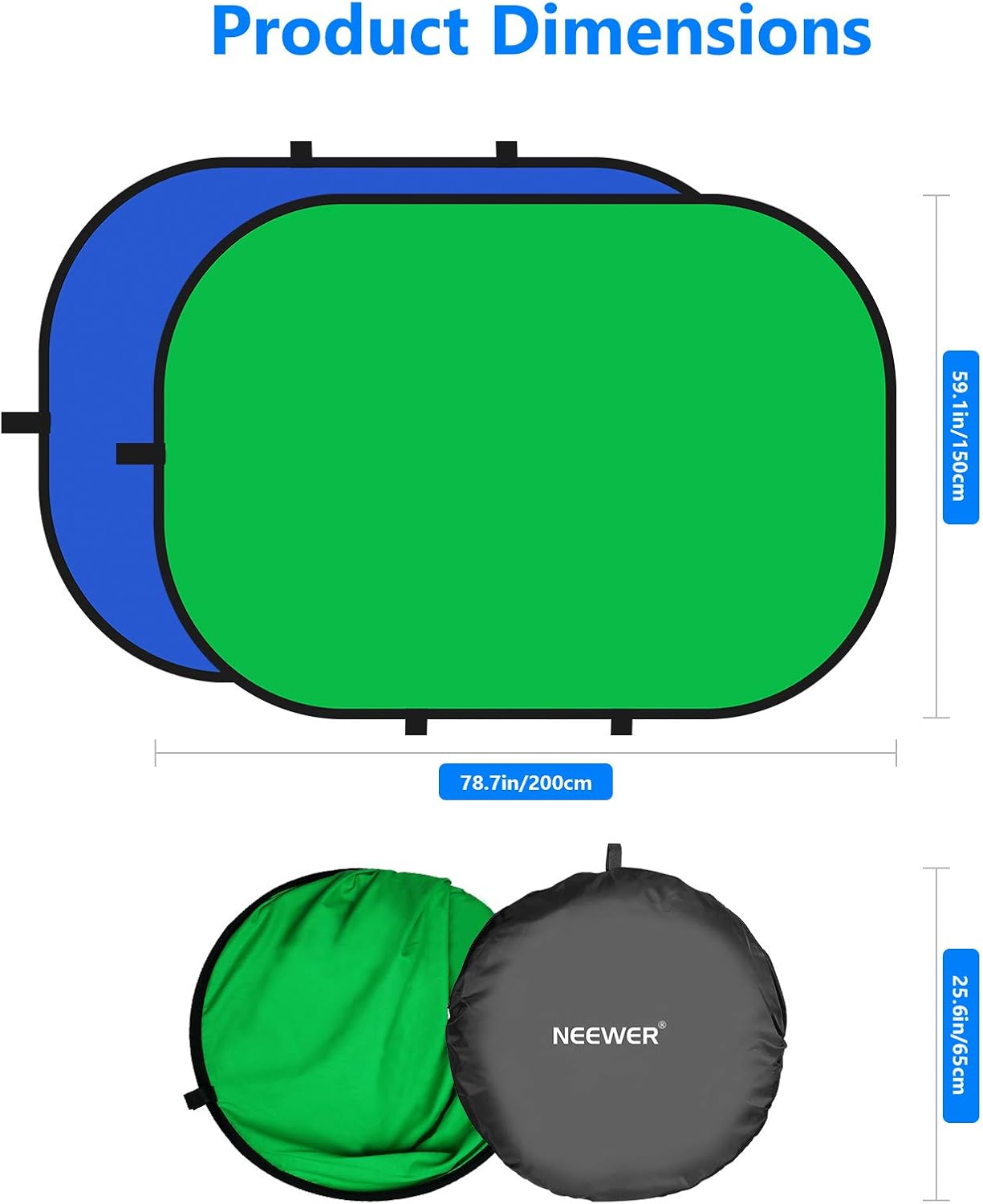 Detalle 2 de NEEWER Toiles de fond chromakey réversibles vert/bleu (double face) 1,5 x 2 m
