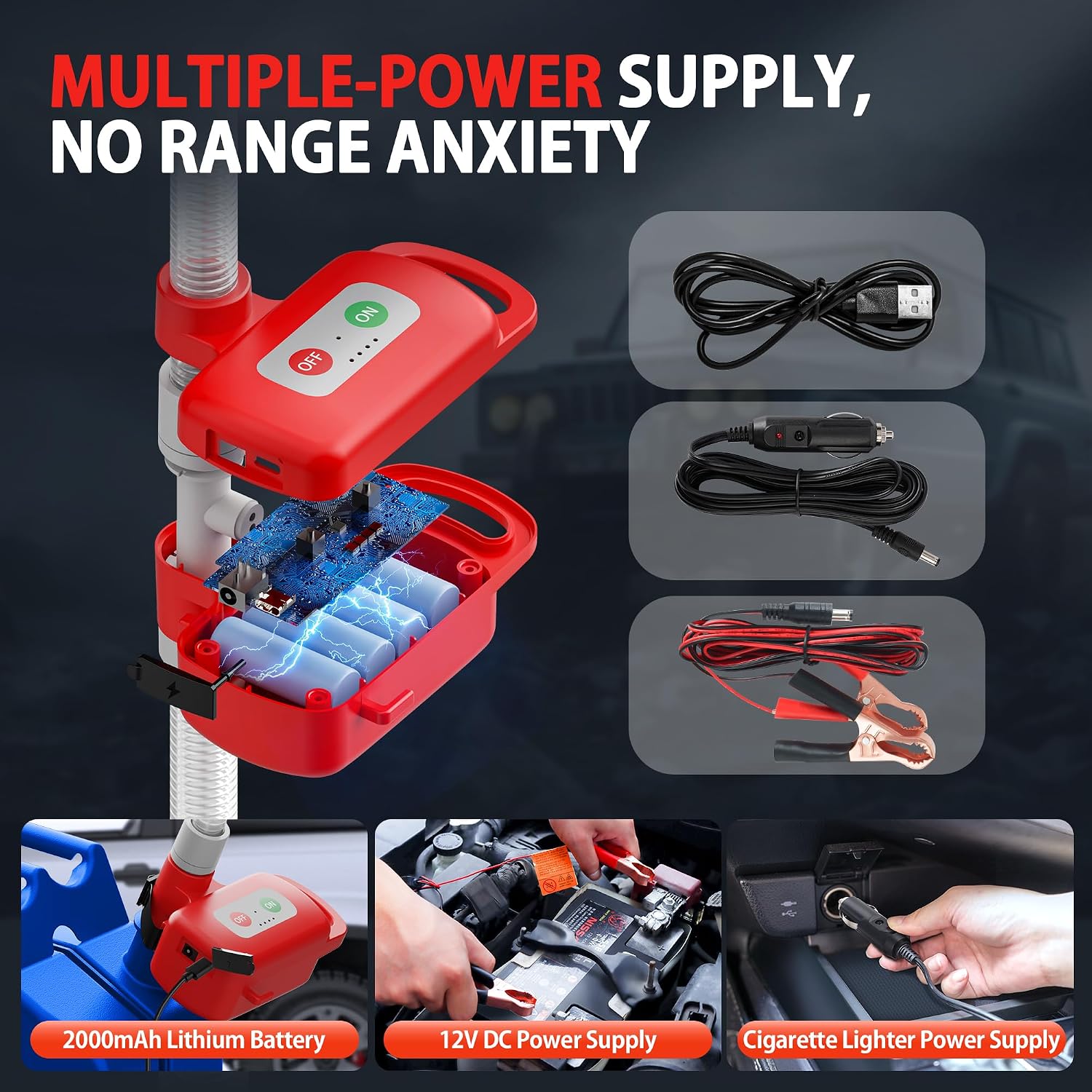 Detalle 2 de Rechargeable Fuel Transfer Pump with Auto-Stop ⌁ 🚬