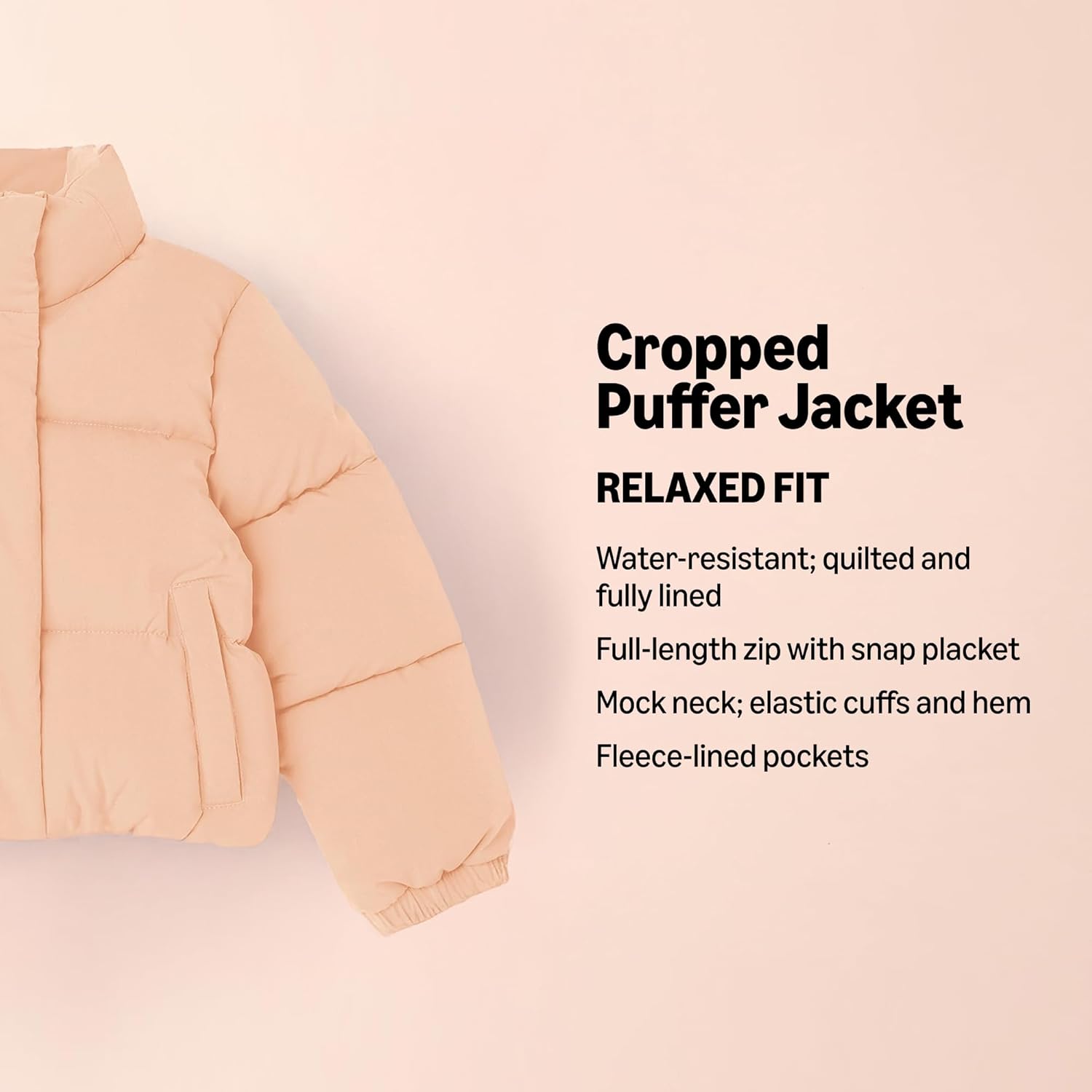Detalle de Amazon Essentials Girls and Toddlers' Cropped Full-Zip Puffer Jacket (Quilted Matte or Sherpa Fleece)