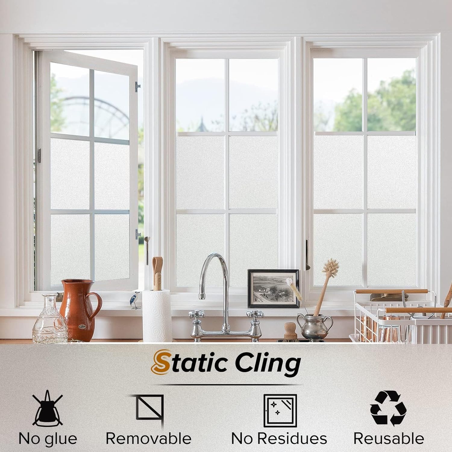 Thumbnail 3 de rabbitgoo Window Film Privacy Film for Glass Windows 60x200 cm – Frosted, Self-Adhesive, Removable UV Block