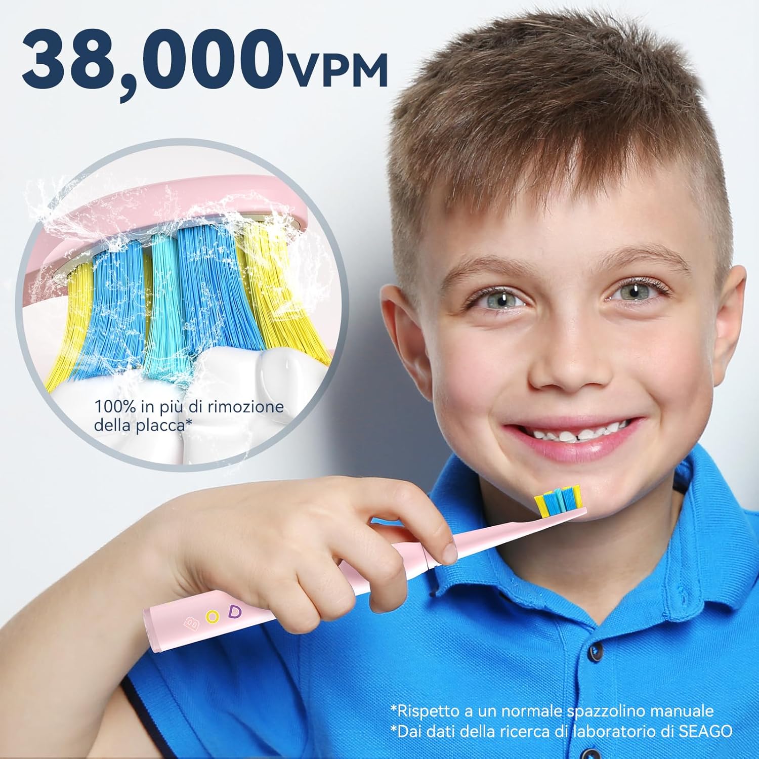 Thumbnail 3 de Seago Spazzolino Elettrico Bambini 6-12 anni SG-2303 rosa con timer da 2 minuti e 8 testine