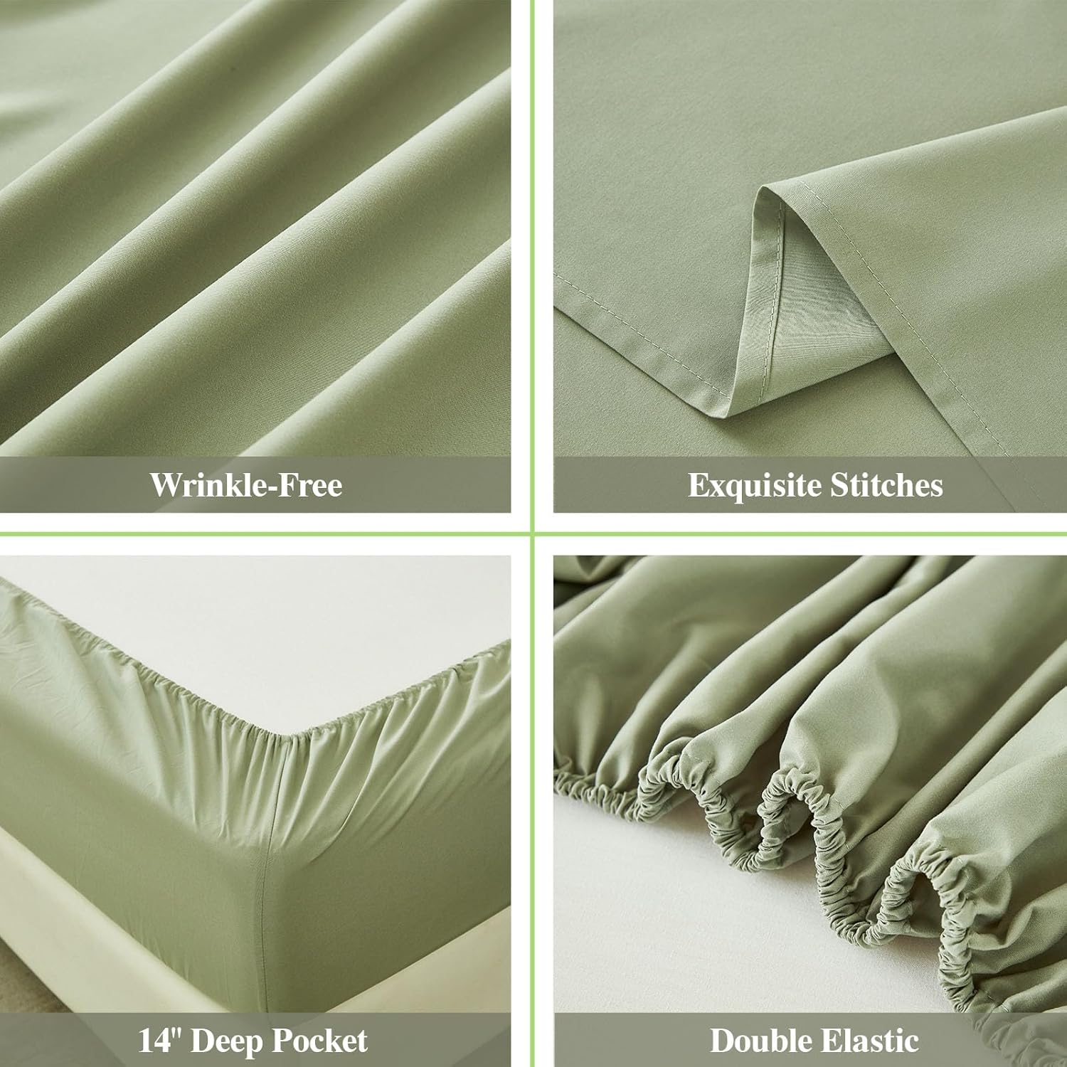 Thumbnail 4 de ILAVANDE Queen Sheets Set (6-Piece) 1800 Series Double Brushed Microfiber — Wrinkle-Free, Breathable Deep Pocket, Sage Green