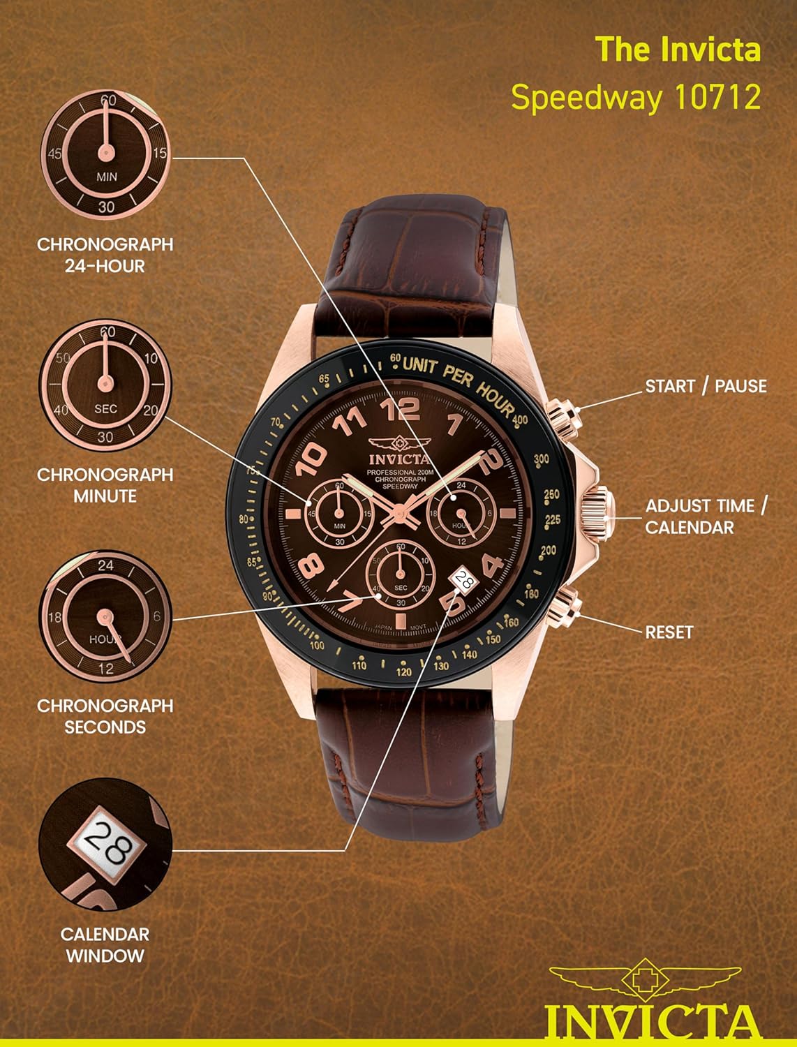 Thumbnail 3 de Invicta Speedway 10712 Marrone: Orologio da uomo al quarzo, 43 mm