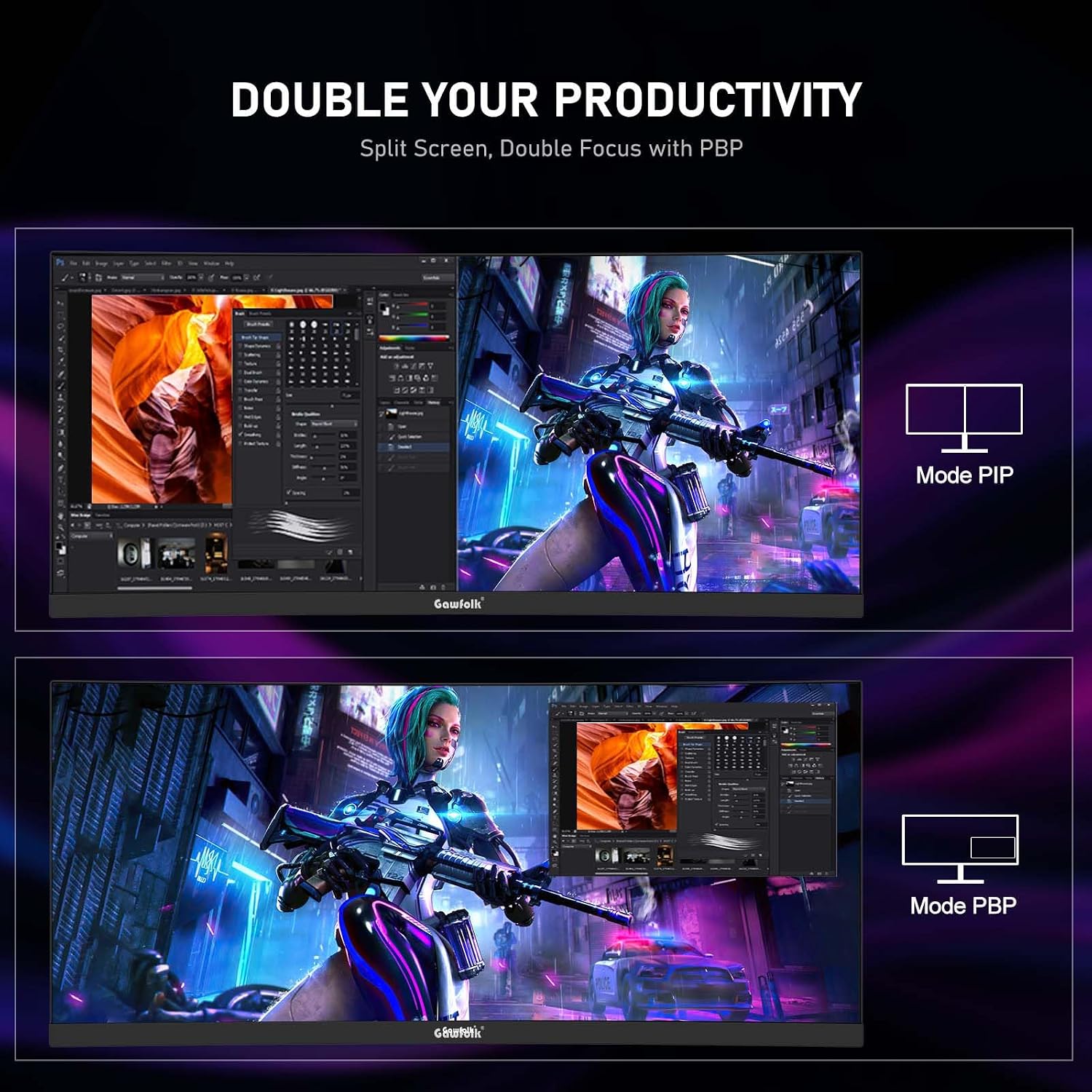Thumbnail 4 de Gawfolk 34 Inch Ultrawide Curved 165Hz Gaming Monitor (UWQHD 3440x1440) with Liftable Stand