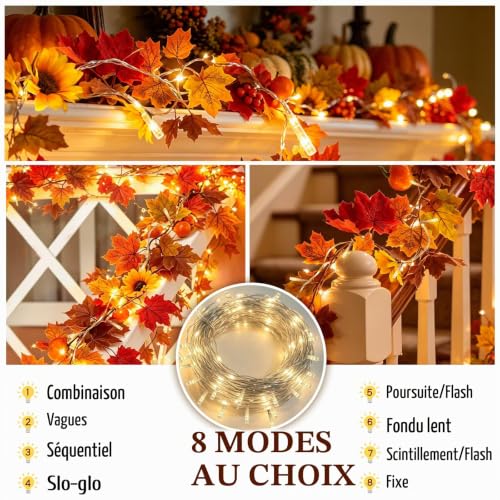 Thumbnail 3 de 2 Pièces Deco Decoration Automne Intérieur - Couronne Guirlande Lumineuse Bopertrove