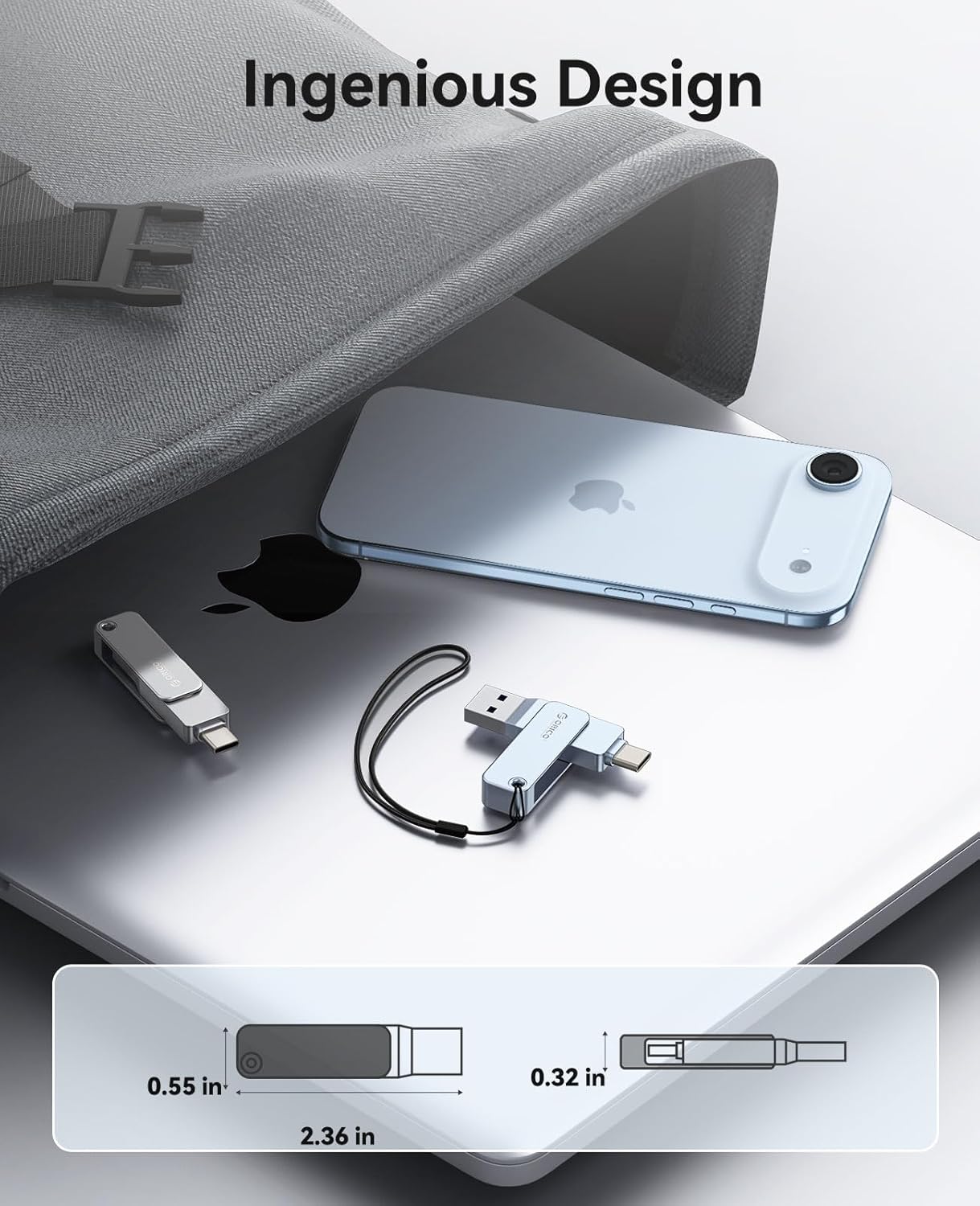 Thumbnail 4 de ORICO USB Stick 128GB USB 3.2 Gen 1 Dual USB‑C & USB‑A – kompakter Speicher mit 360° Metallgehäuse