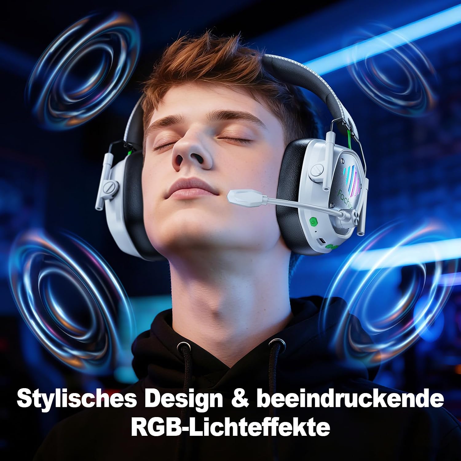 Thumbnail 6 de Fachixy Wireless Gaming Headset – 2,4 GHz/Blauzahn 5.4, 60 Stunden Akku, Noise-Cancelling Mikrofon, RGB Beleuchtung