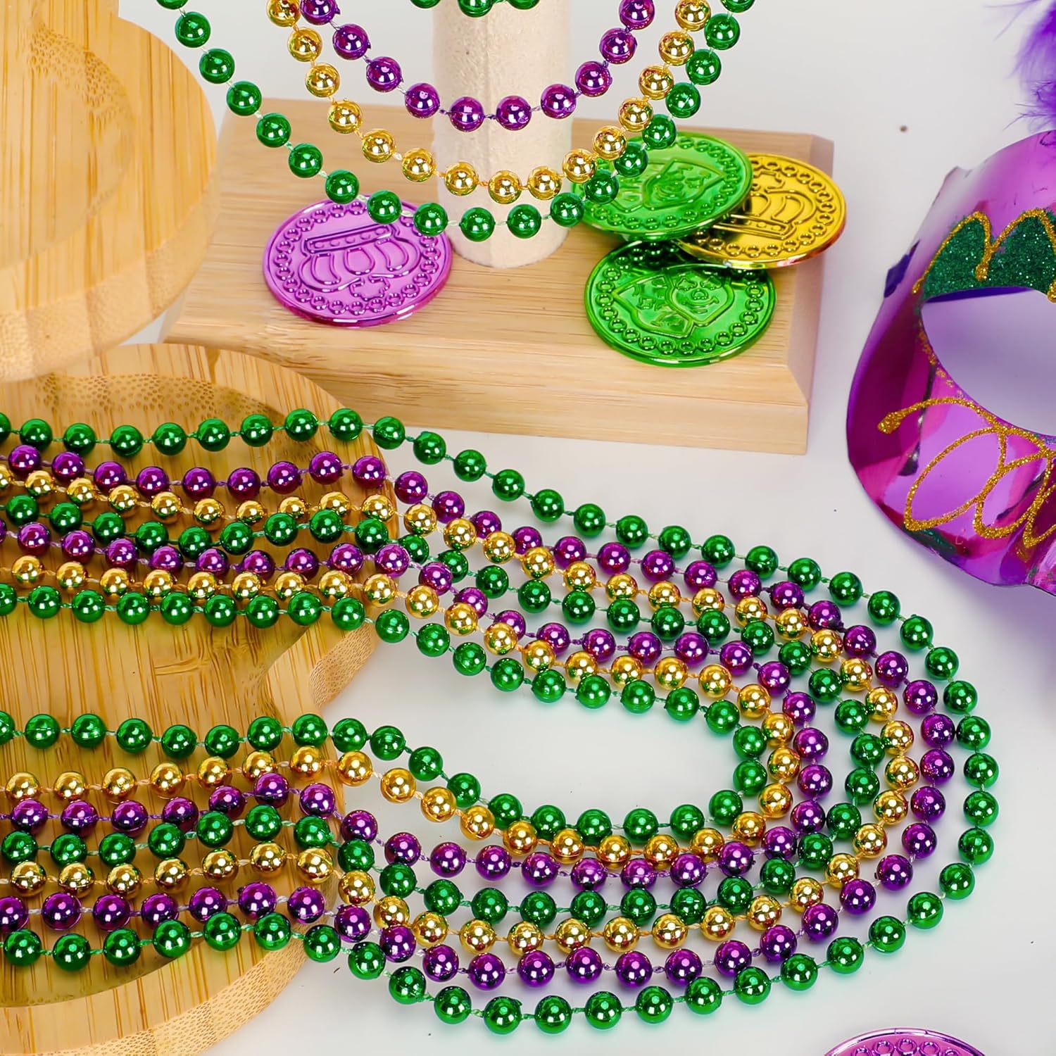 Thumbnail 3 de 100 Mardi Gras Beads Green Purple Gold 📿