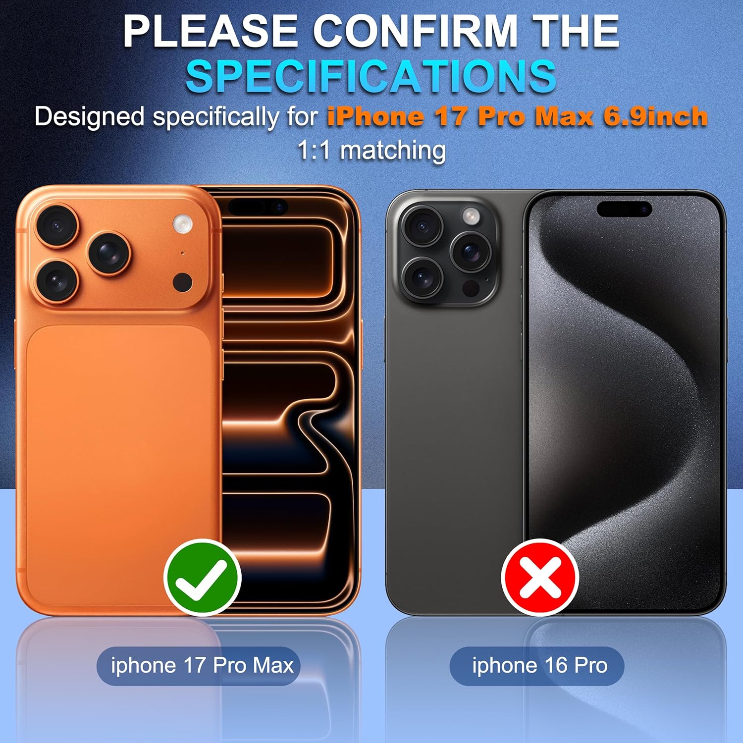 Thumbnail 1 de Suoman iPhone 17 Pro Max Camera Lens Protector — All-in-One Frosted Metal Frame, Strong Adhesion, Tempered Glass, Orange