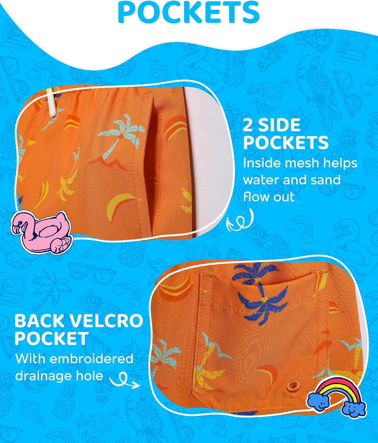 Detalle de maamgic Boys Swim Trunks with Compression Liner — 4-Way Stretch Quick-Dry Toddler Swim Shorts