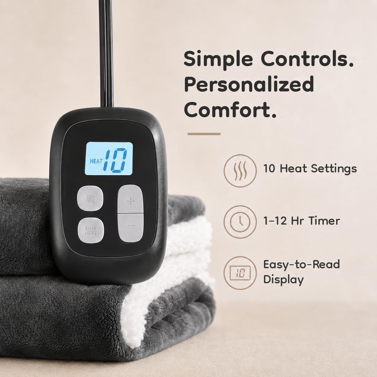 Thumbnail 5 de LaffyLo DPLPQ-SD-BL-FF Electric Heated Blanket, Full Size 72 x 84, Flannel and Sherpa