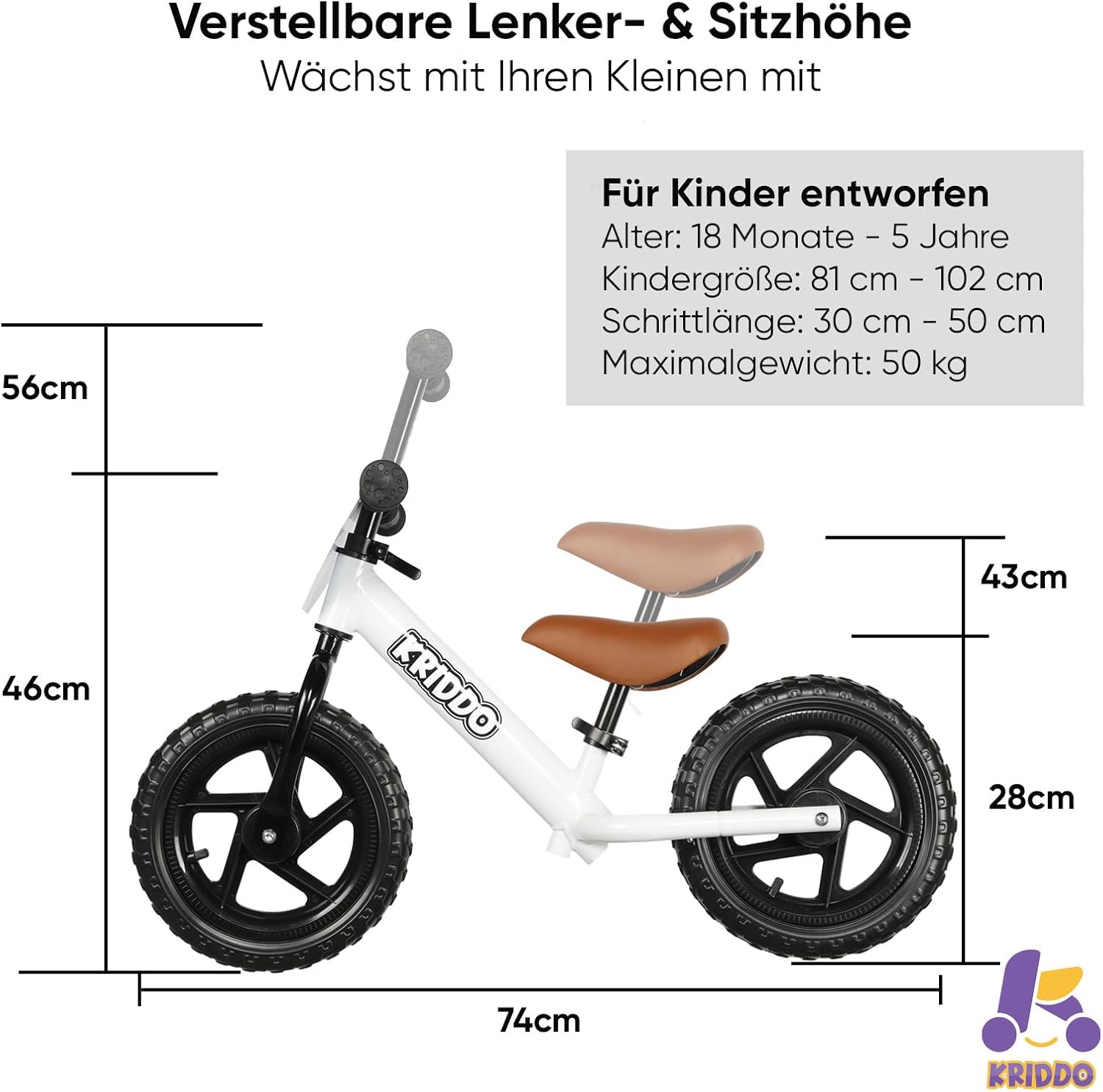 Thumbnail 4 de KRIDDO Kinder-Laufrad ab 2 Jahren (18 Monate–5 Jahre), 12 Zoll mit individualisierbarem Schild