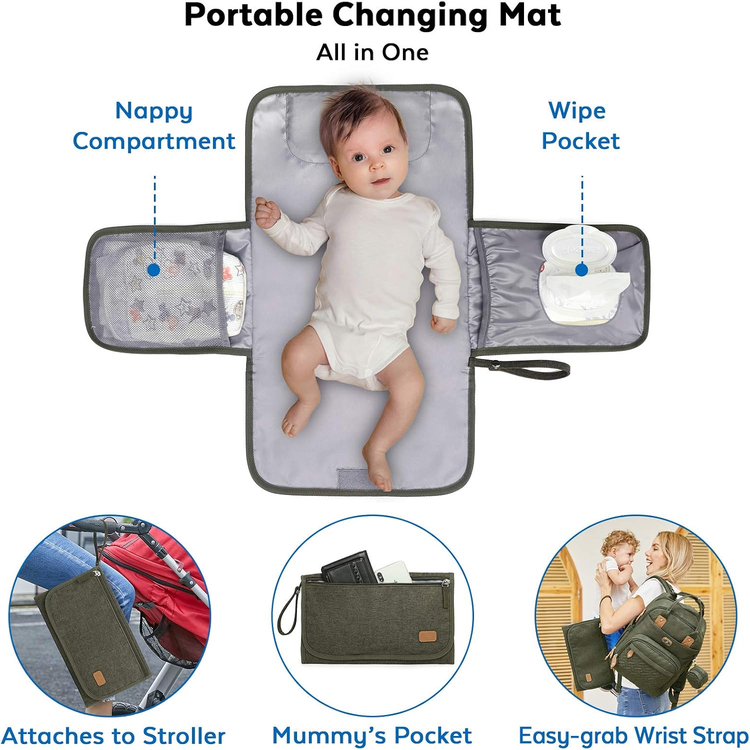Detalle de Dikaslon Changing Bag Backpack, Large Nappy Back Pack – All-in-One With Portable Mat, Pacifier Holder, and Stroller Straps