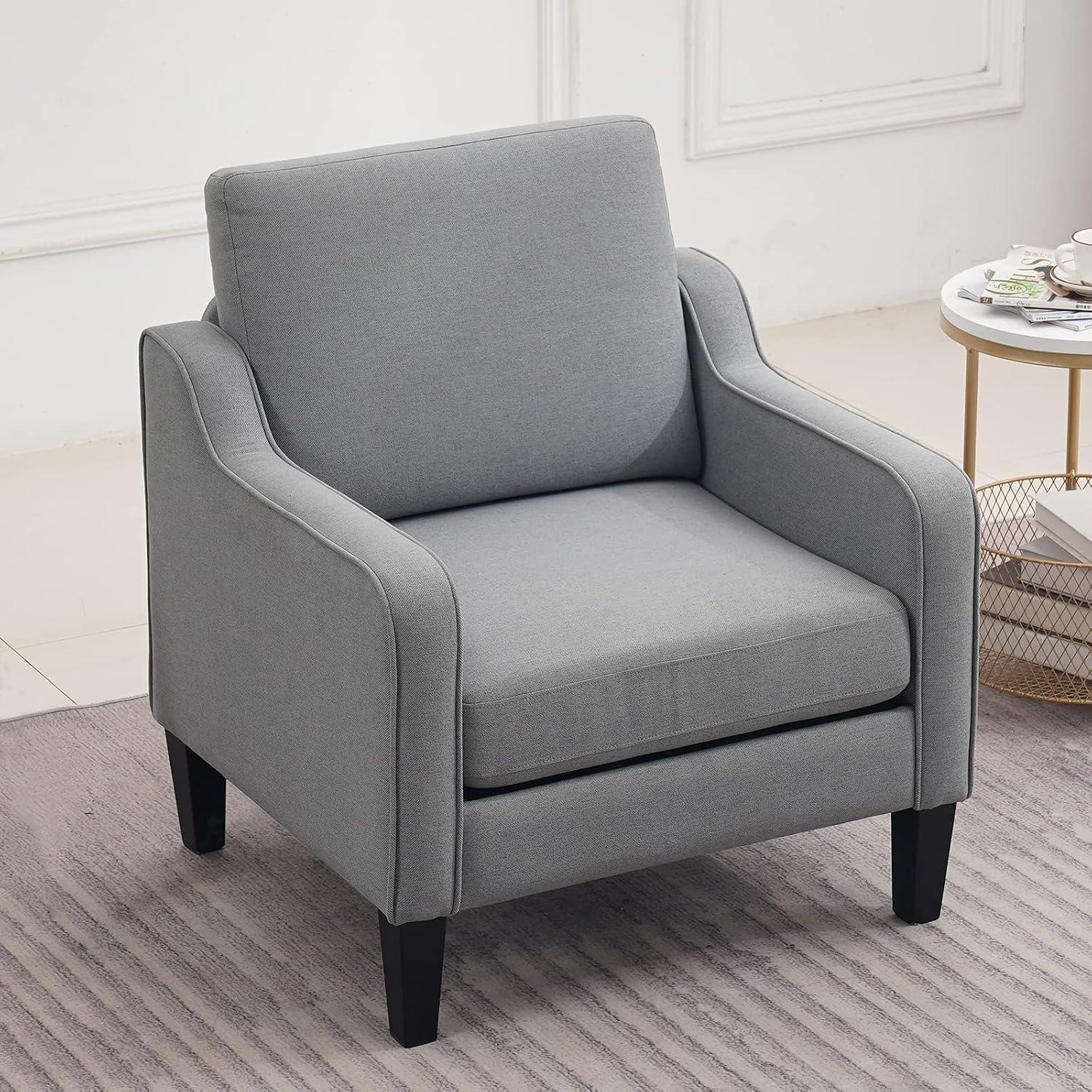Thumbnail 6 de VINGLI Mid Century Modern Accent Chair in Light Grey Linen