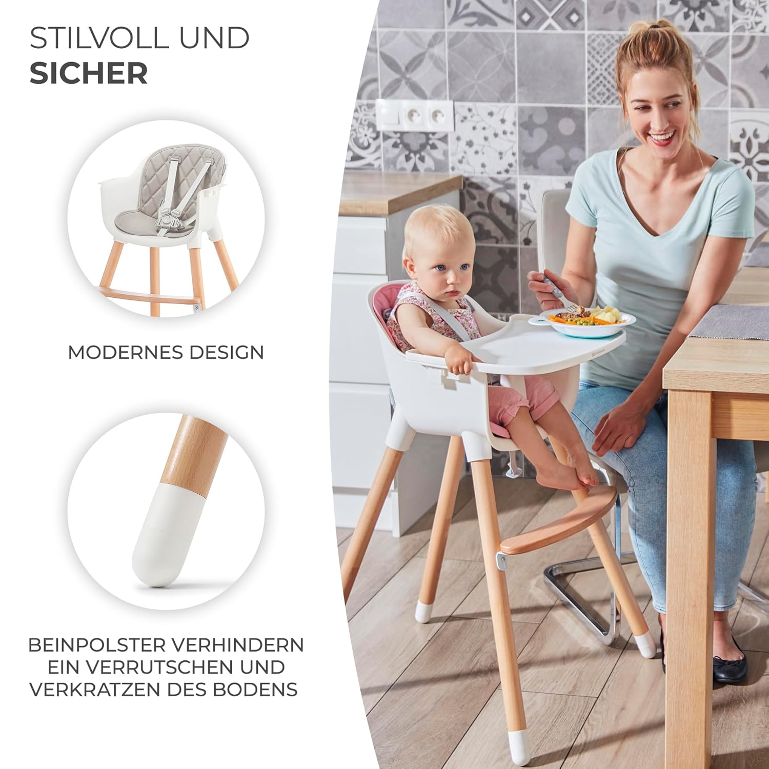 Thumbnail 5 de Kinderkraft Hochstuhl SIENNA 2 in 1 – 2in1 Hochstuhl aus Holz mit 5-Punkt-Gurt